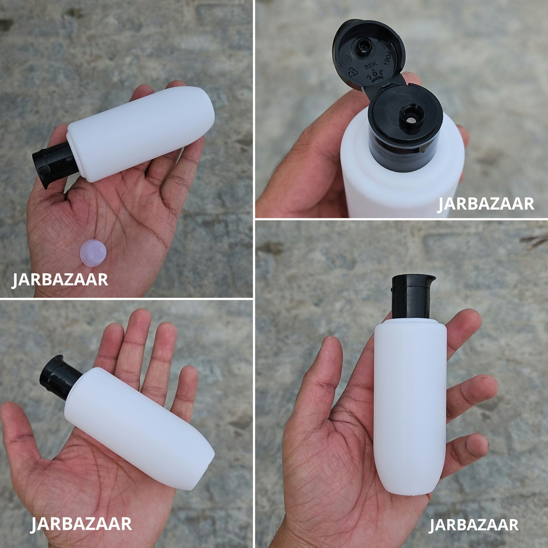 100 ML U-shape white HDPE bottle with black beak fliptop