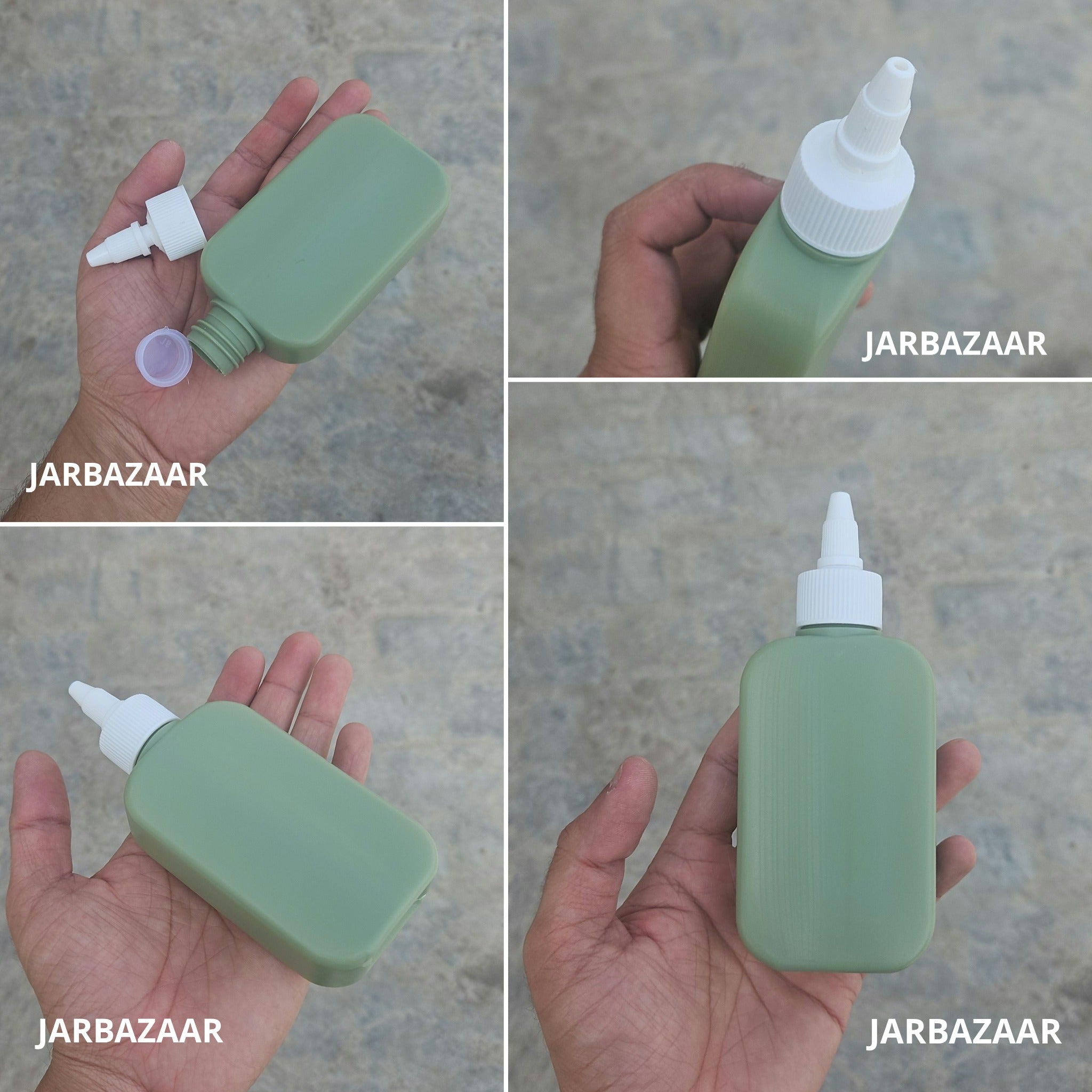 125 ML flat dark green HDPE bottle with white nozzle cap