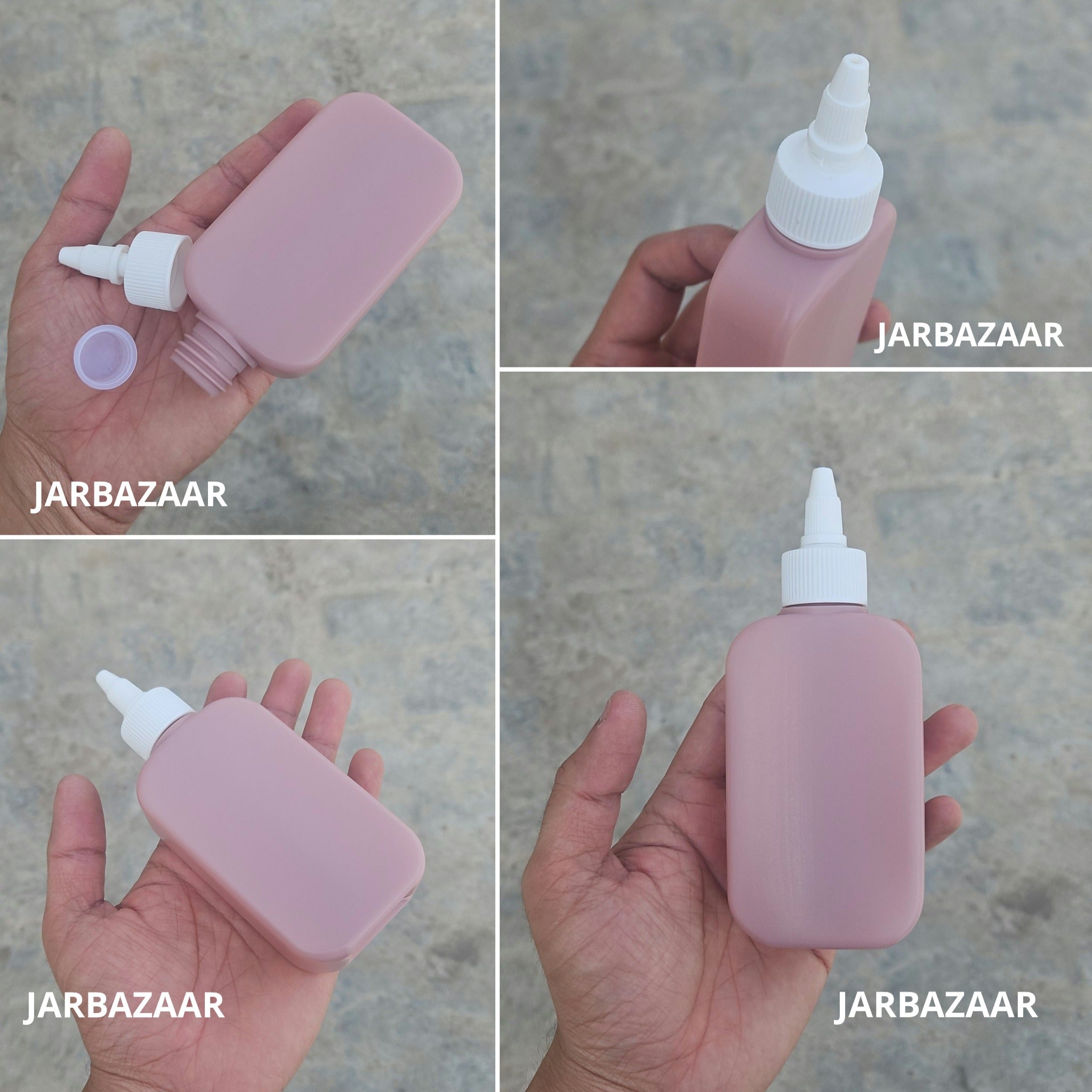 125 ML flat dark pink HDPE bottle with white nozzle cap
