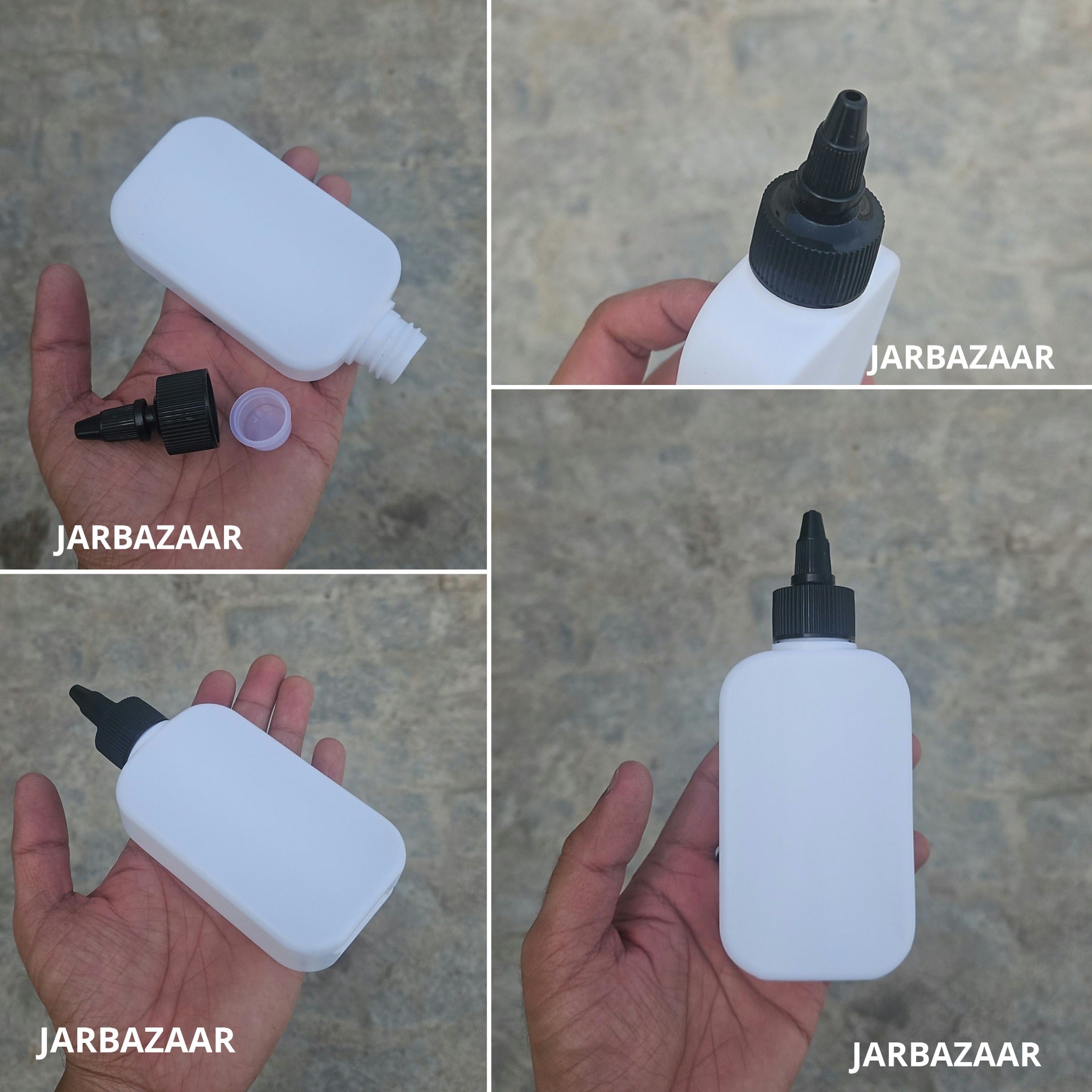 125 ML flat white HDPE bottle with black nozzle cap