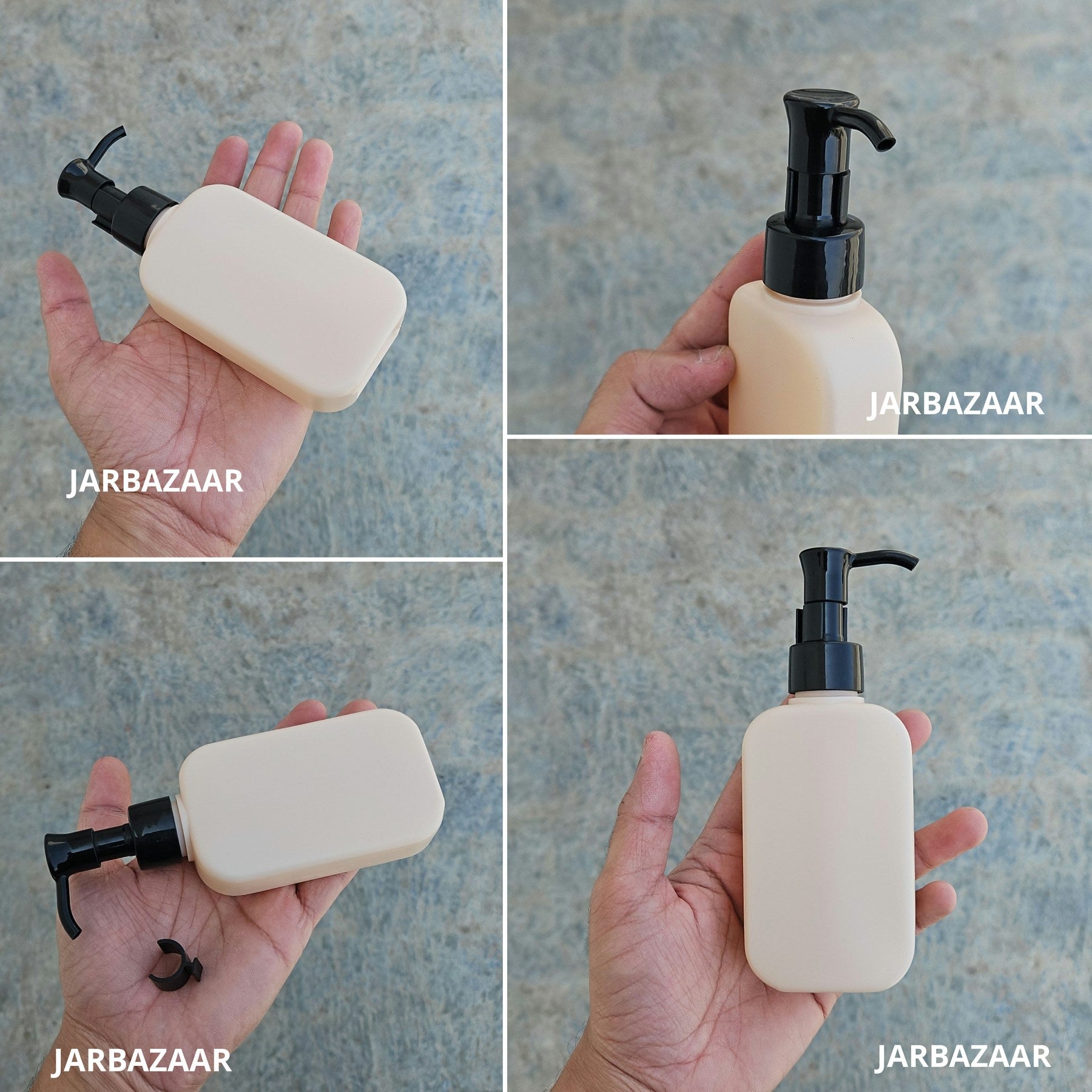 125 ML flat cream HDPE bottle with black sleek dispenser pump