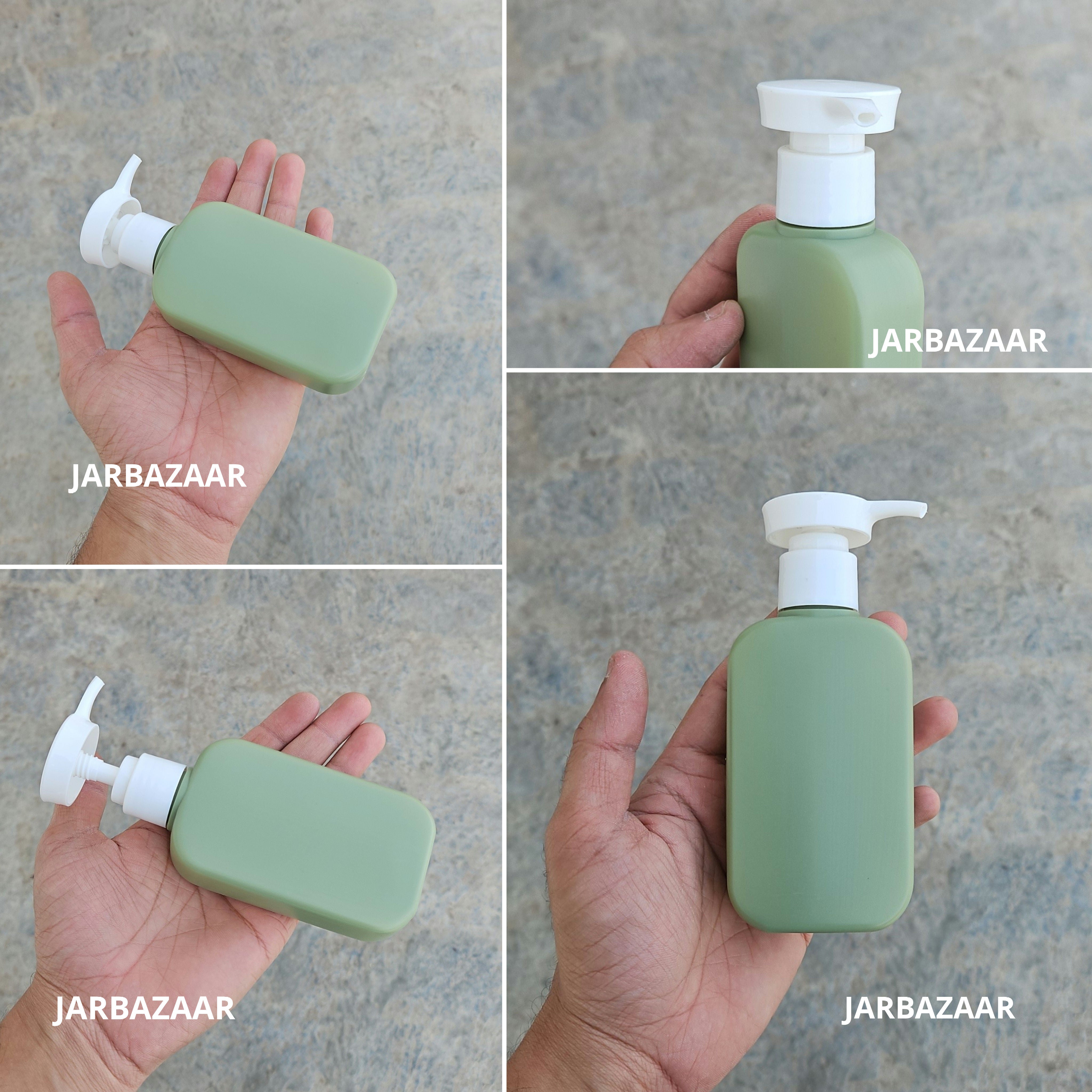 125 ML Flat Dark Green HDPE Bottle with Disc Top Dispenser Pump