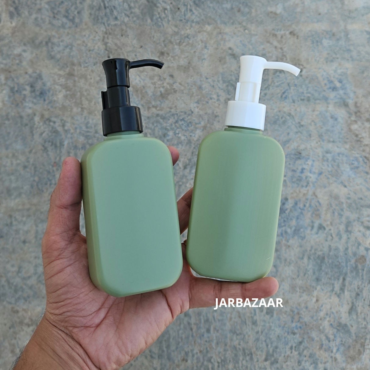 125 ML flat dark green HDPE bottle with black and white sleek dispenser pumps