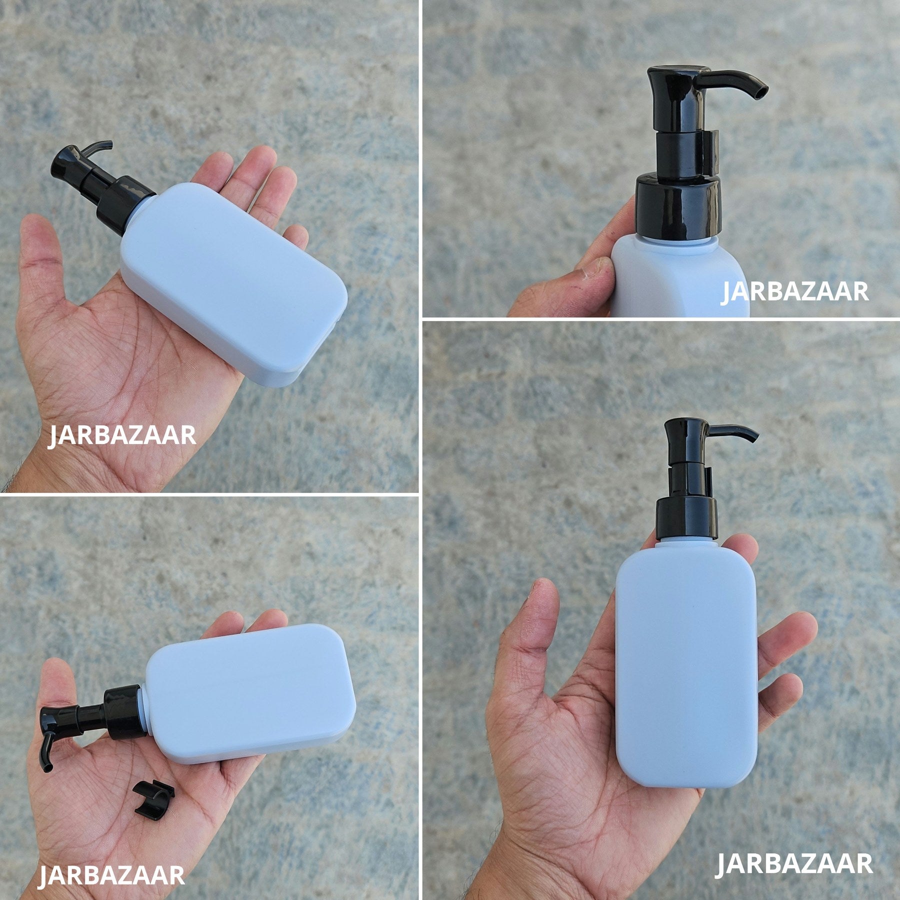 125 ML flat grey HDPE bottle with black sleek dispenser pump