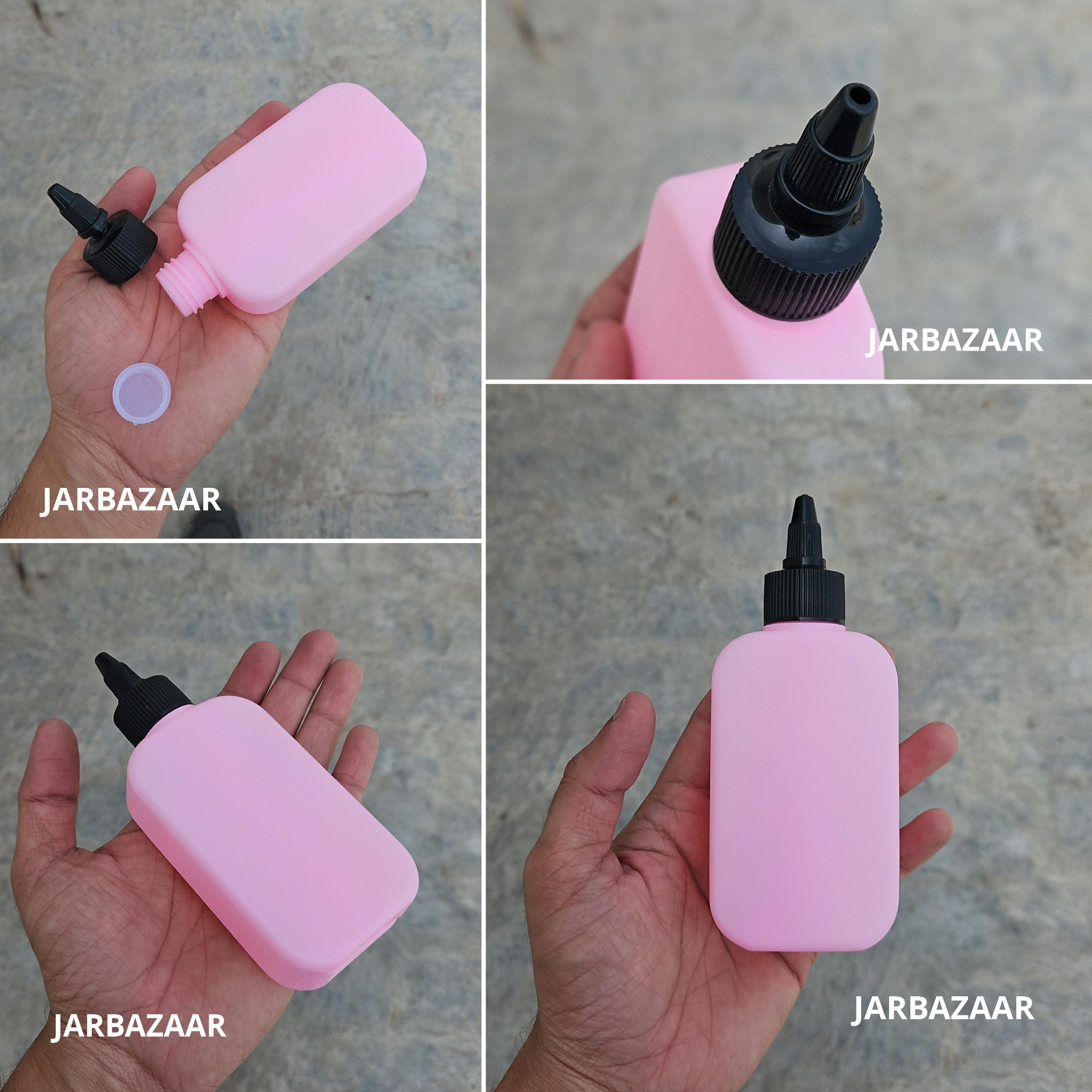 125 ML Flat Pink HDPE Bottle with Nozzel Caps