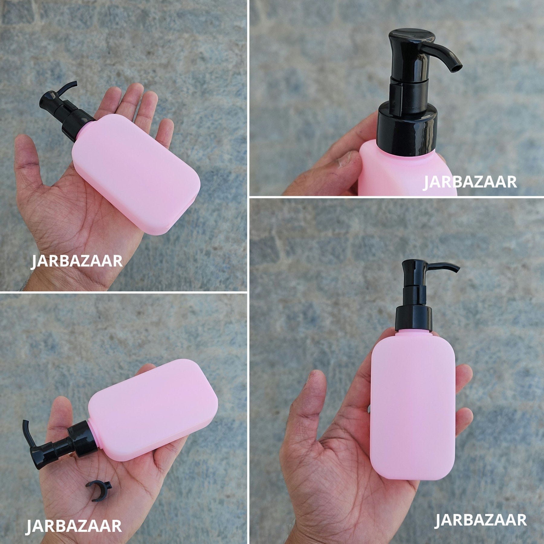 125 ML flat pink HDPE bottle with black sleek dispenser pump