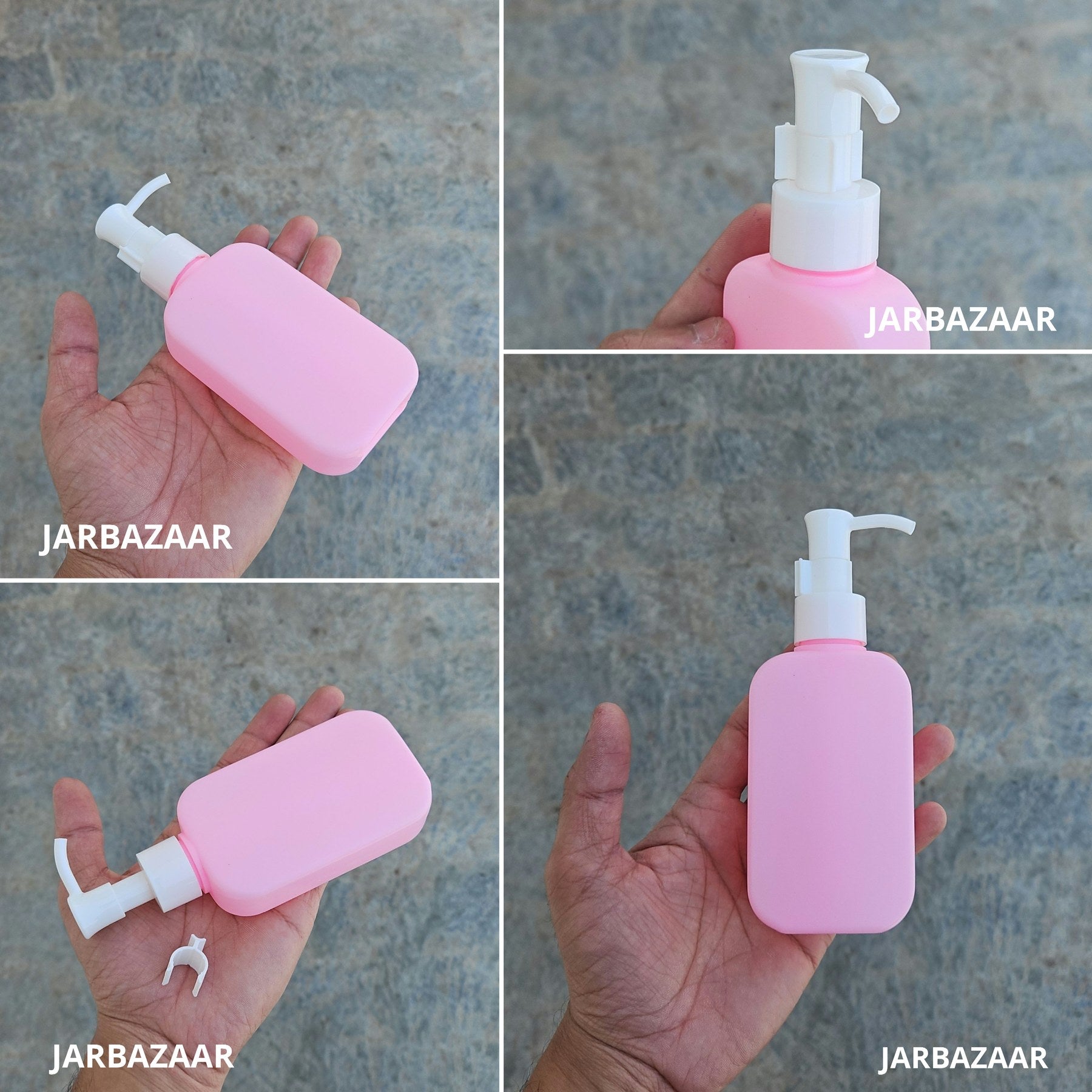 125 ML flat pink HDPE bottle with white sleek dispenser pump