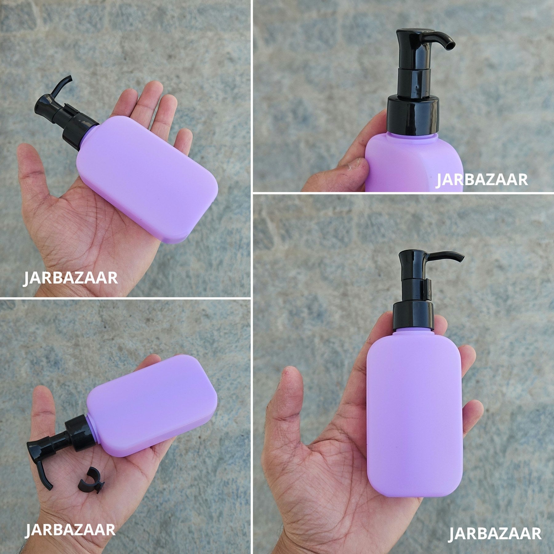 125 ML flat purple HDPE bottle with black sleek dispenser pump