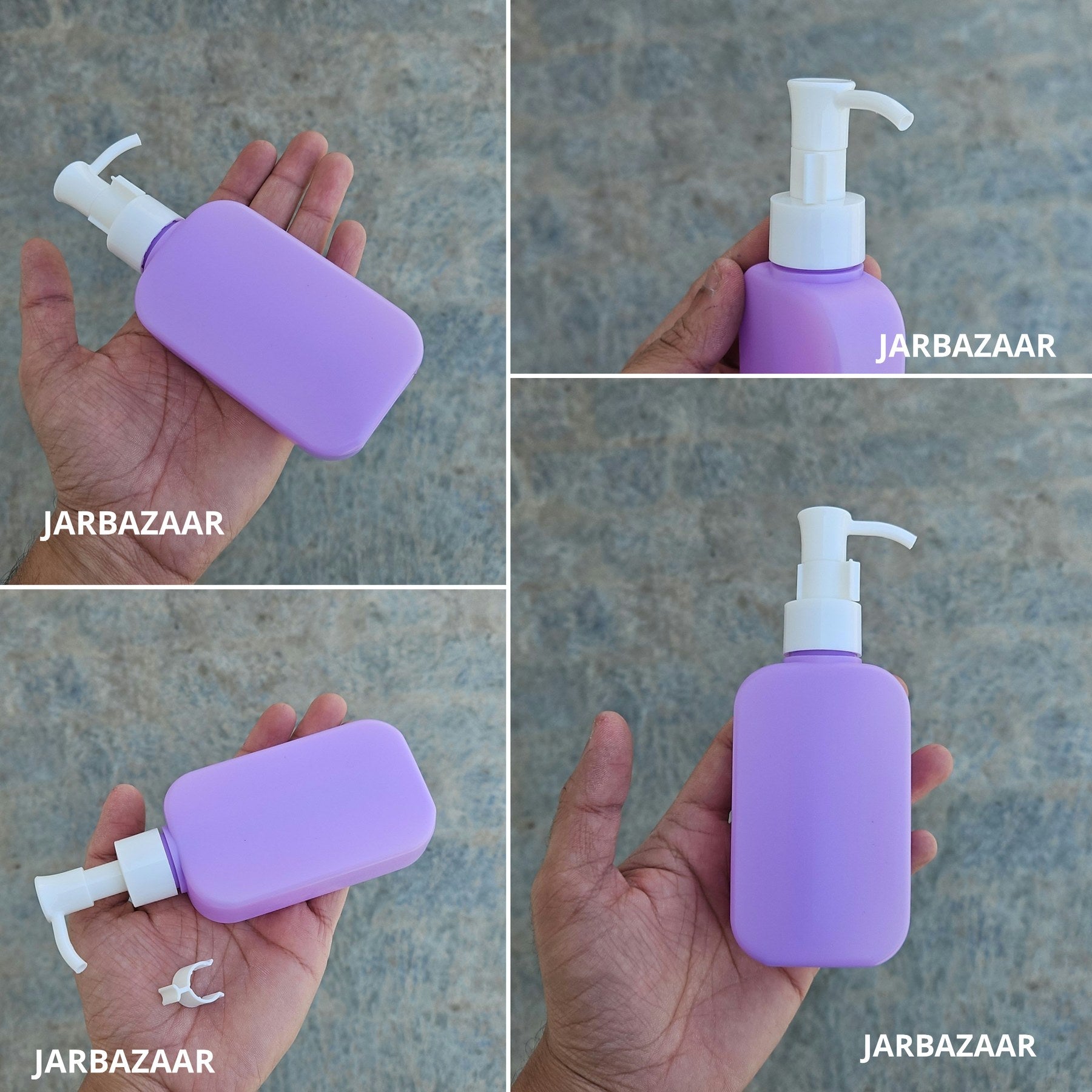 125 ML flat purple HDPE bottle with white sleek dispenser pump