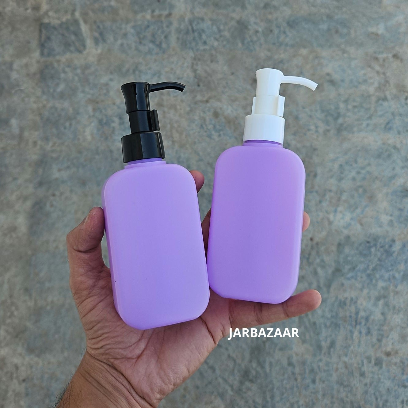 125 ML flat purple HDPE bottle with black and white sleek dispenser pumps