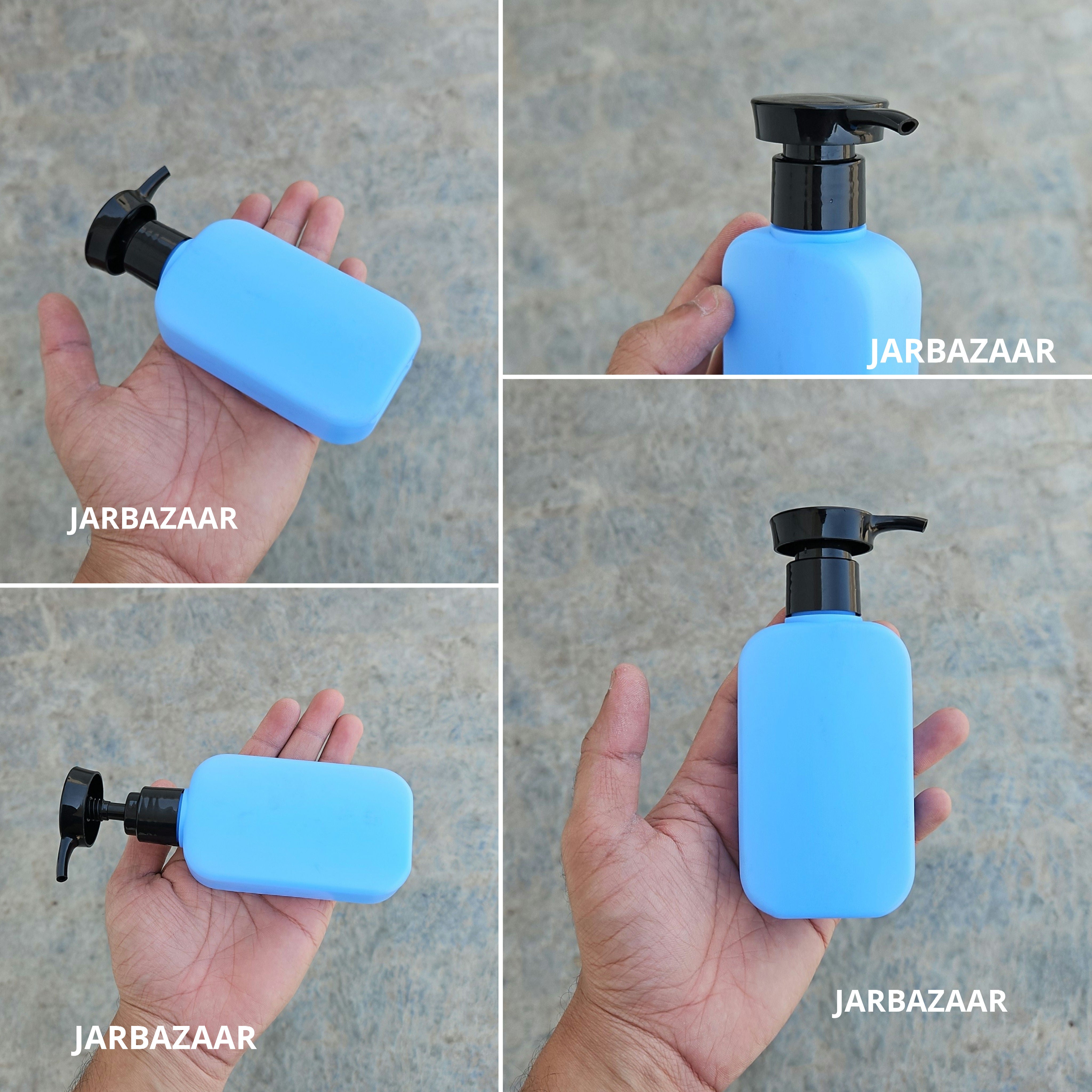 125 ML Flat Sky Blue HDPE Bottle with Disc Top Dispenser Pump