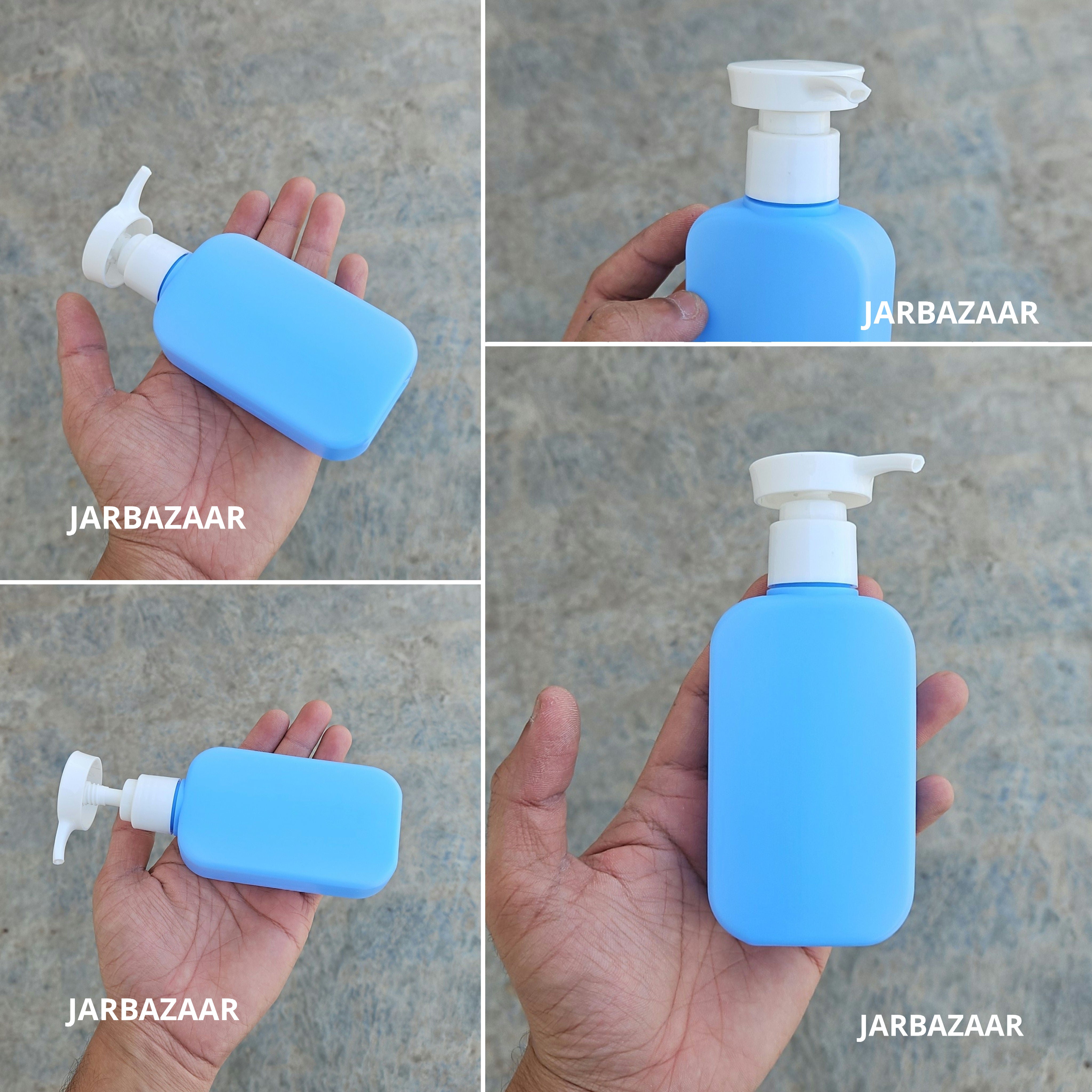 125 ML Flat Sky Blue HDPE Bottle with Disc Top Dispenser Pump