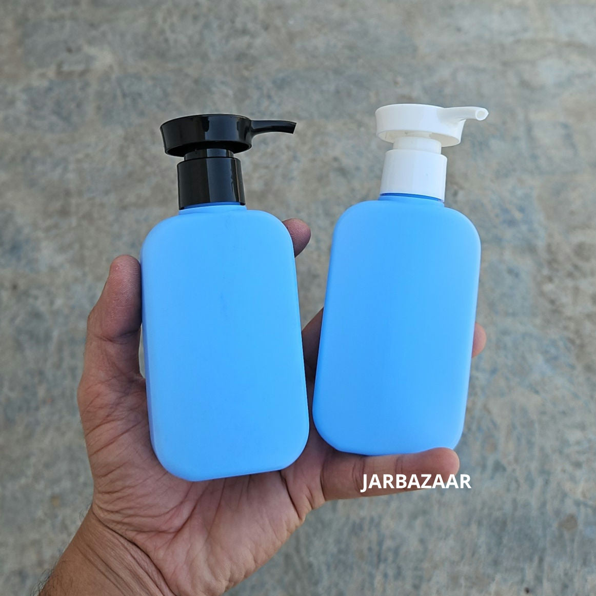 125 ML Flat Sky Blue HDPE Bottle with Disc Top Dispenser Pump