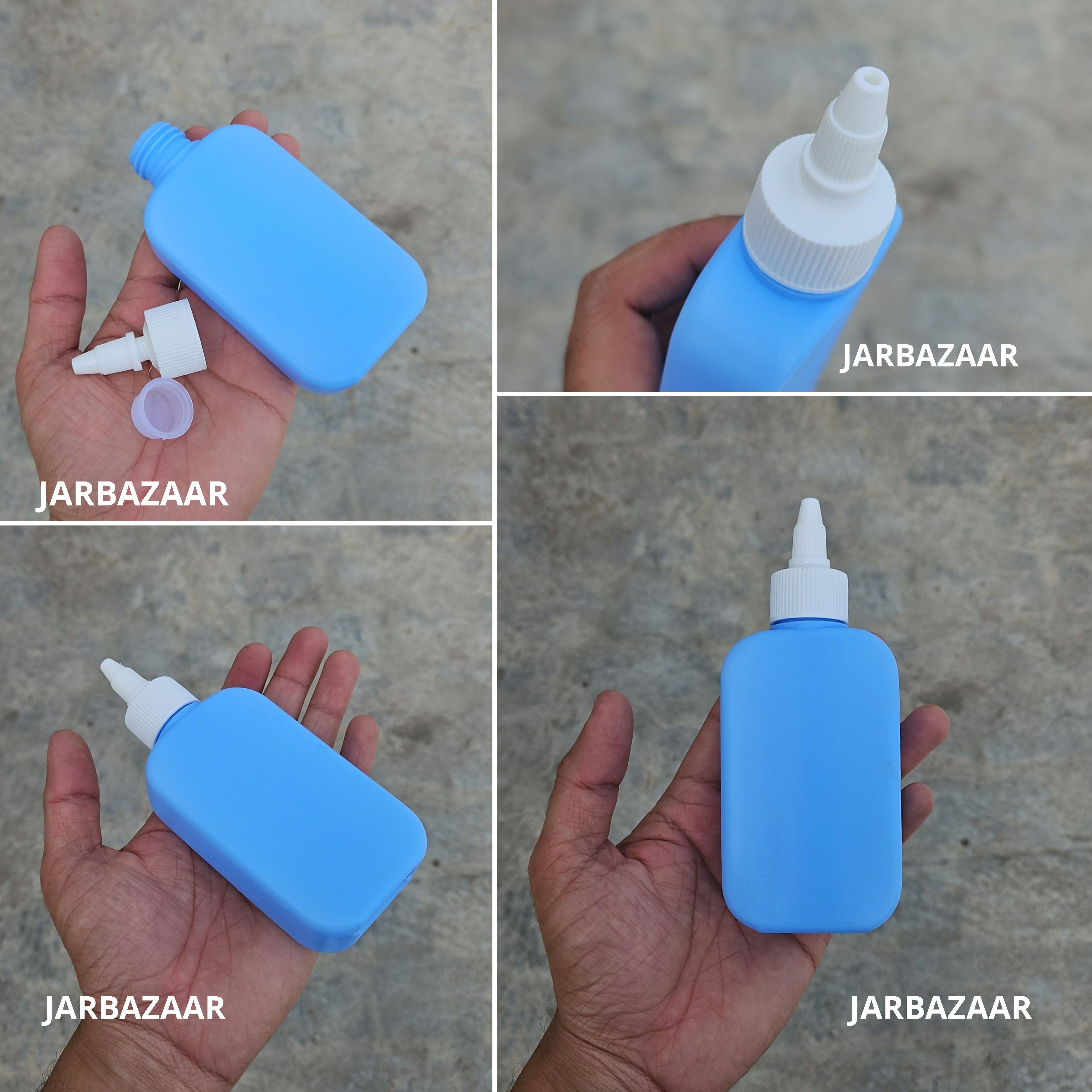 125 ML Flat Sky Blue HDPE Bottle with Nozzel Caps