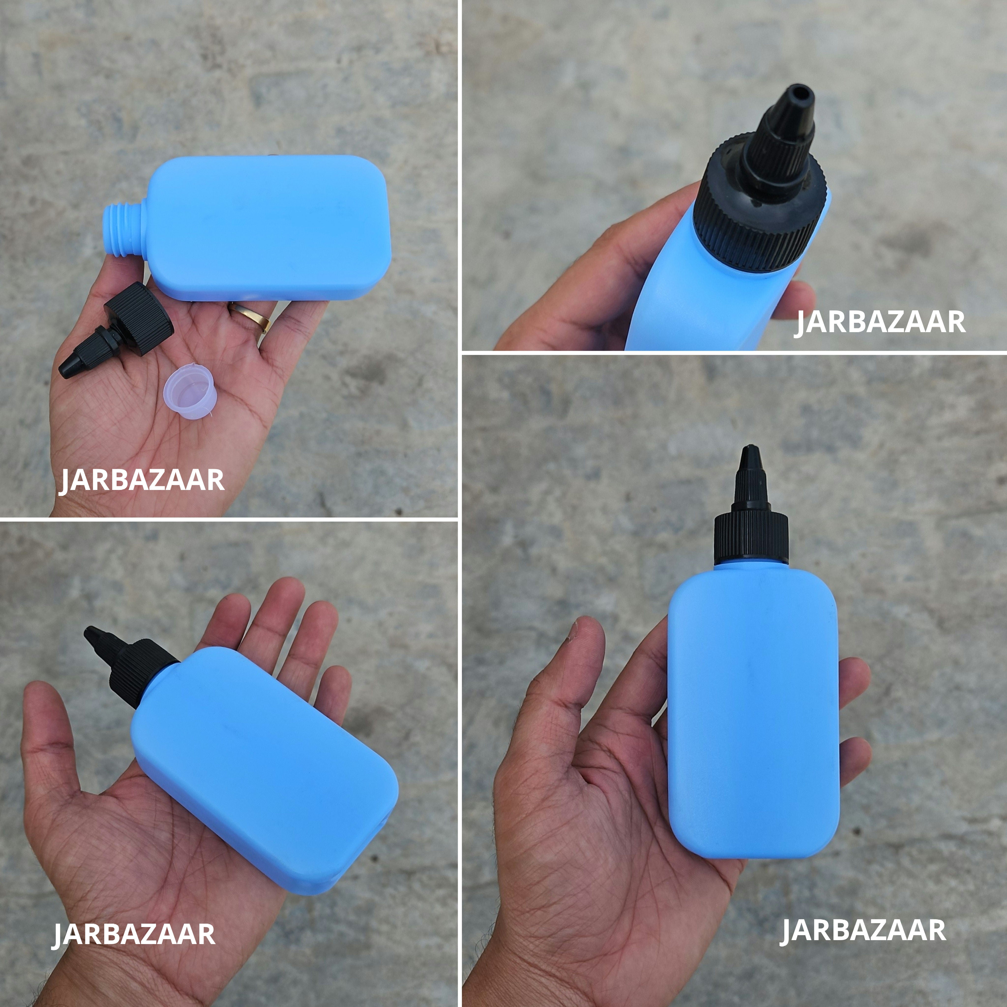 125 ML Flat Sky Blue HDPE Bottle with Nozzle Cap