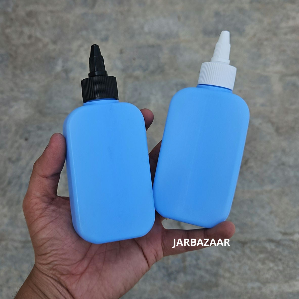 125 ML Flat Sky Blue HDPE Bottle with Nozzle Cap