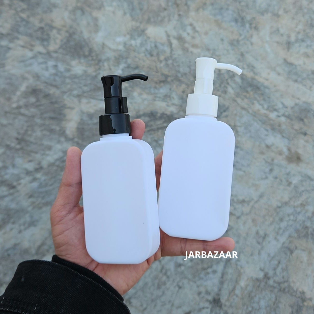 125 ML flat white HDPE bottle with black and white sleek dispenser pumps