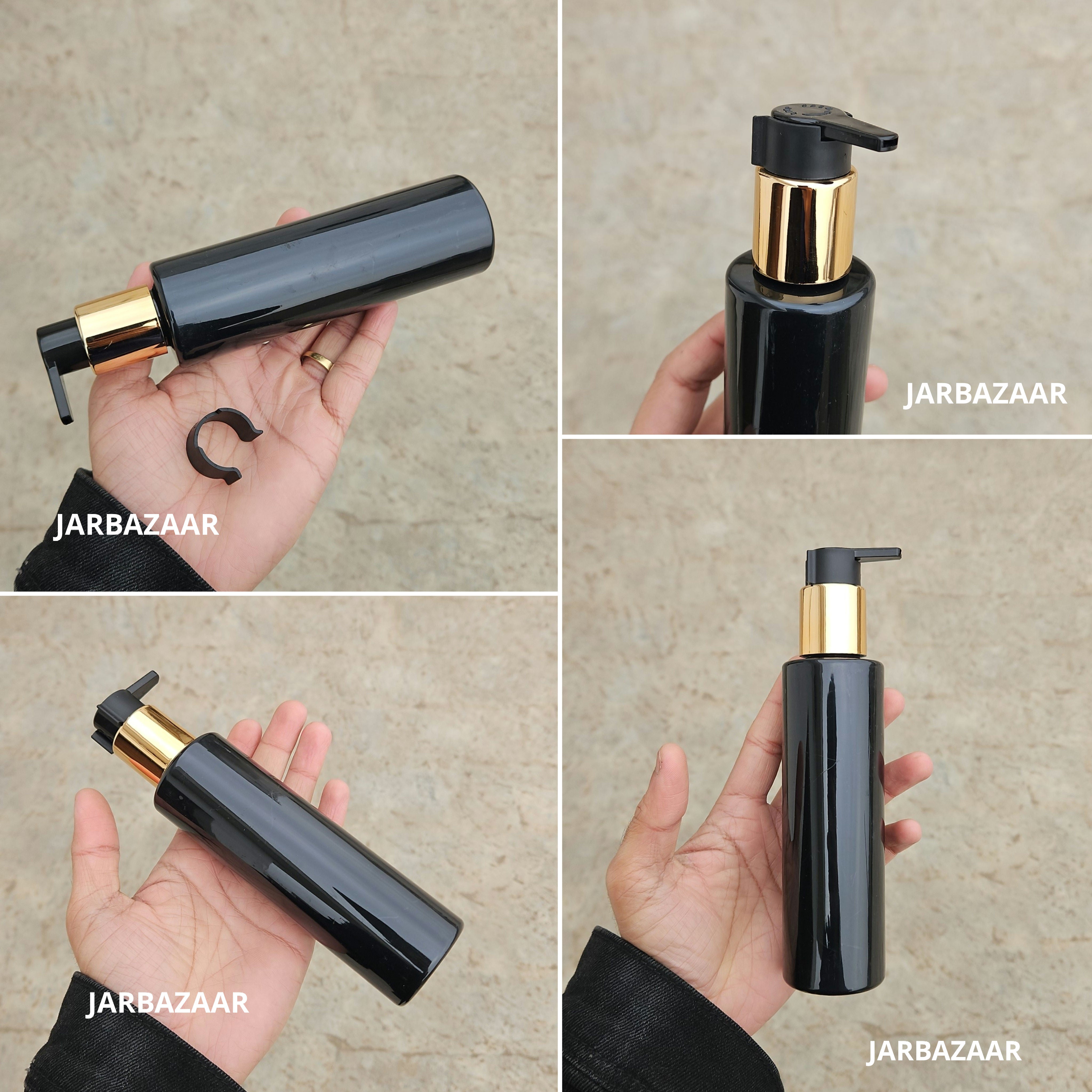 200 Ml Sleek Black Pet Bottle - Golden Black Fancy Clip Lock Dispenser