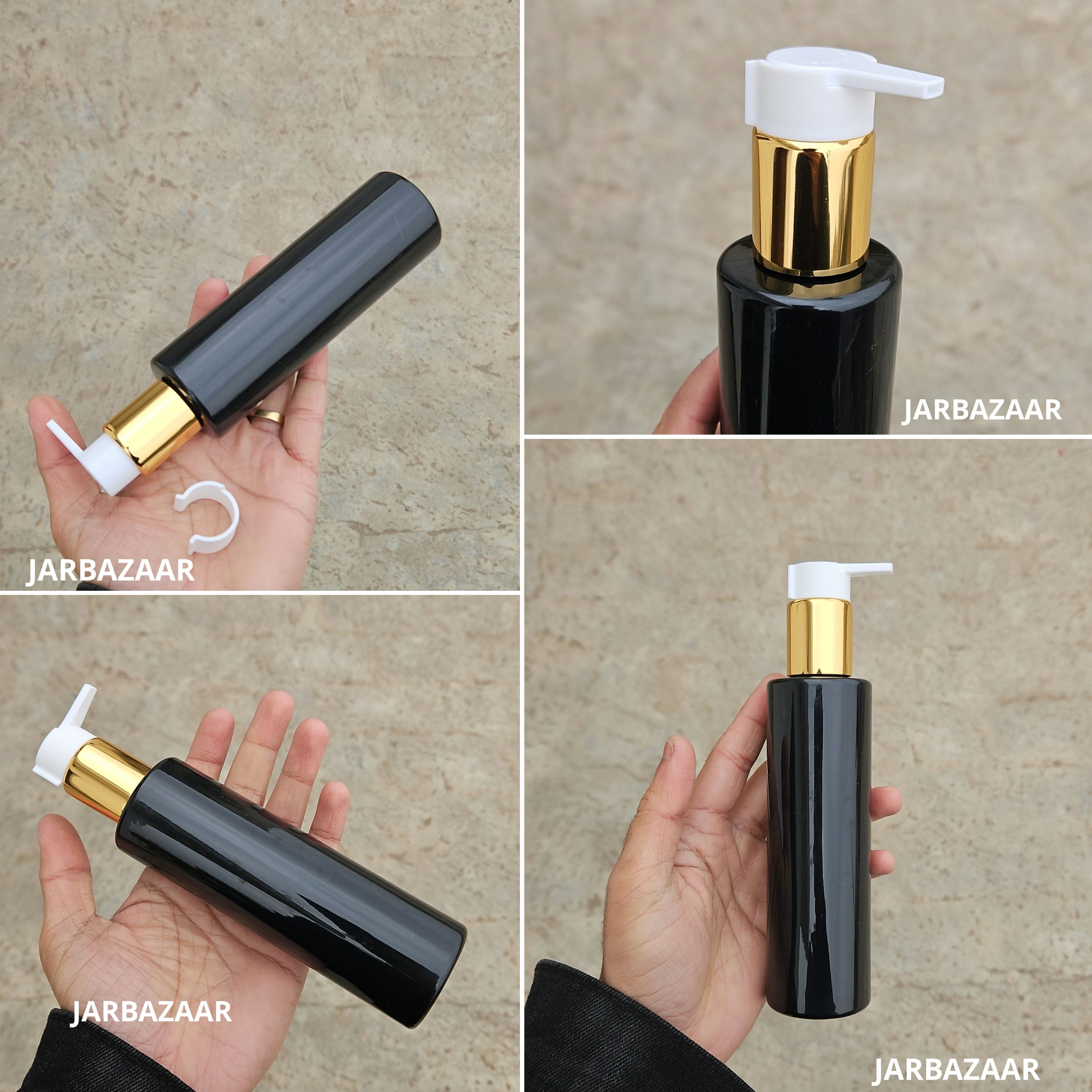 200 Ml Sleek Black Pet Bottle - Golden White Fancy Clip Lock Dispenser