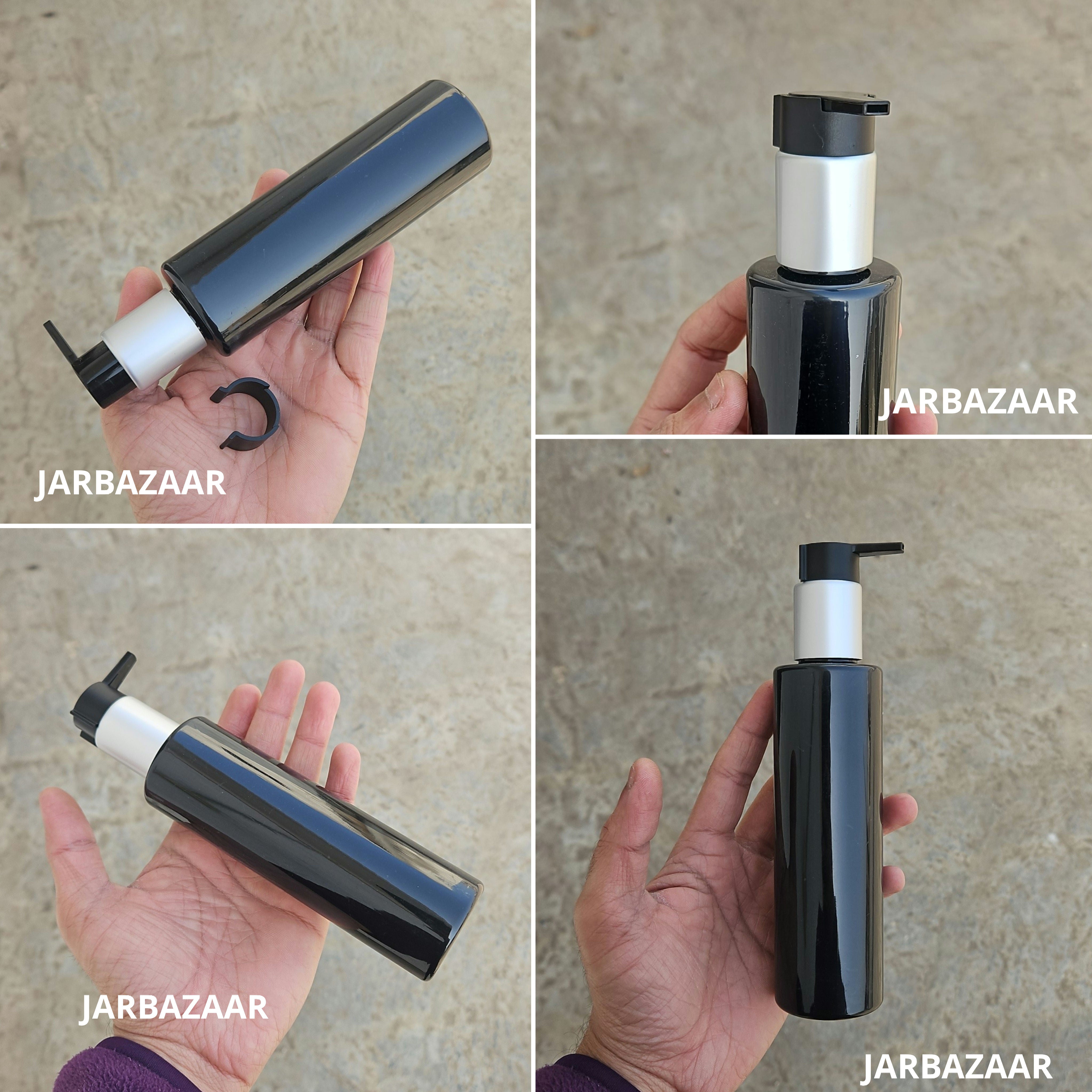 200 Ml Sleek Black Pet Bottle - Silver Matt Black Fancy Clip Lock Dispenser