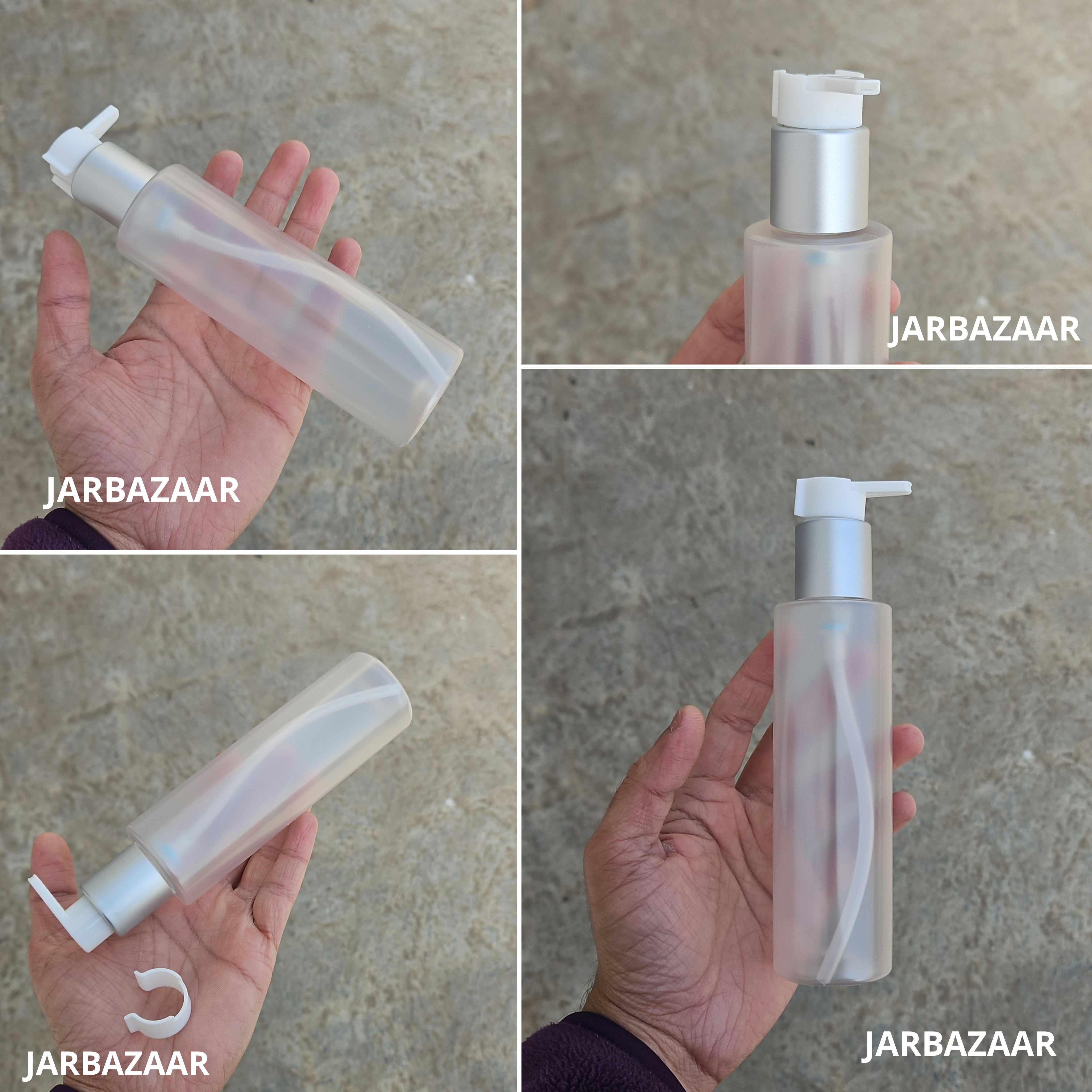 200 Ml Sleek Frosted Pet Bottle - Silver Matt White Fancy Clip Lock Dispenser