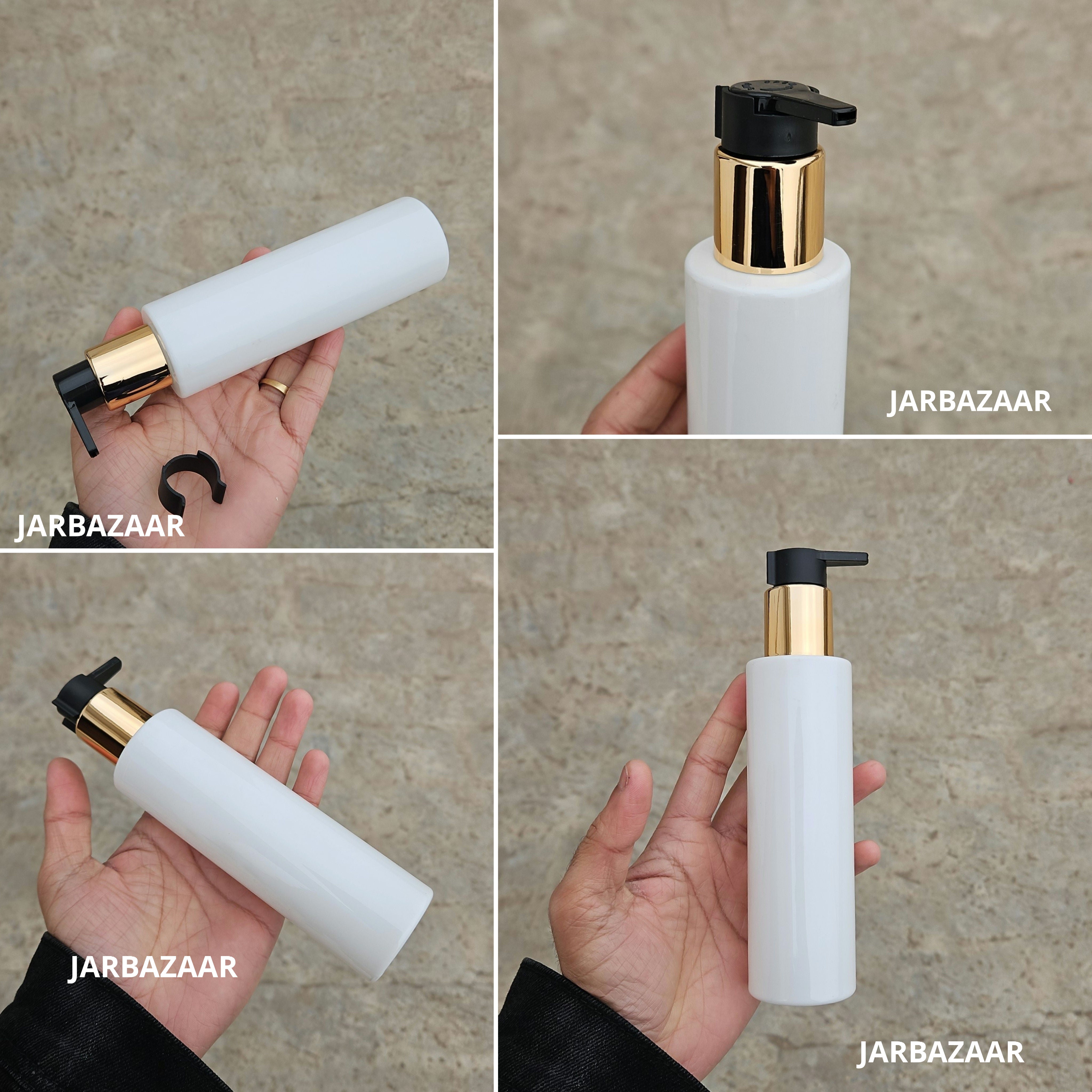 200 Ml Sleek White Pet Bottle - Golden Black Fancy Clip Lock Dispenser