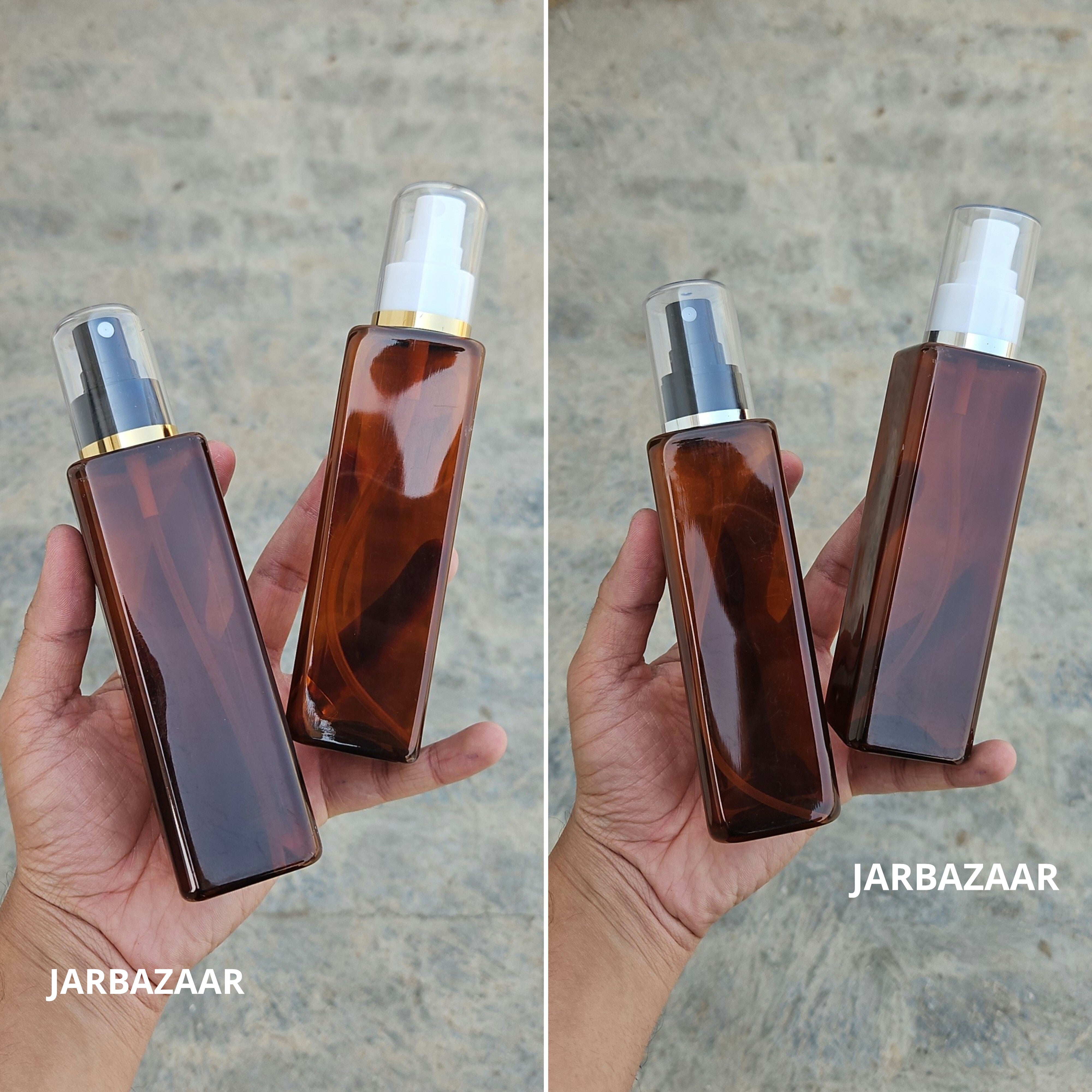 200 Ml Square Amber Pet Bottle ( With AS Spray Pumps )