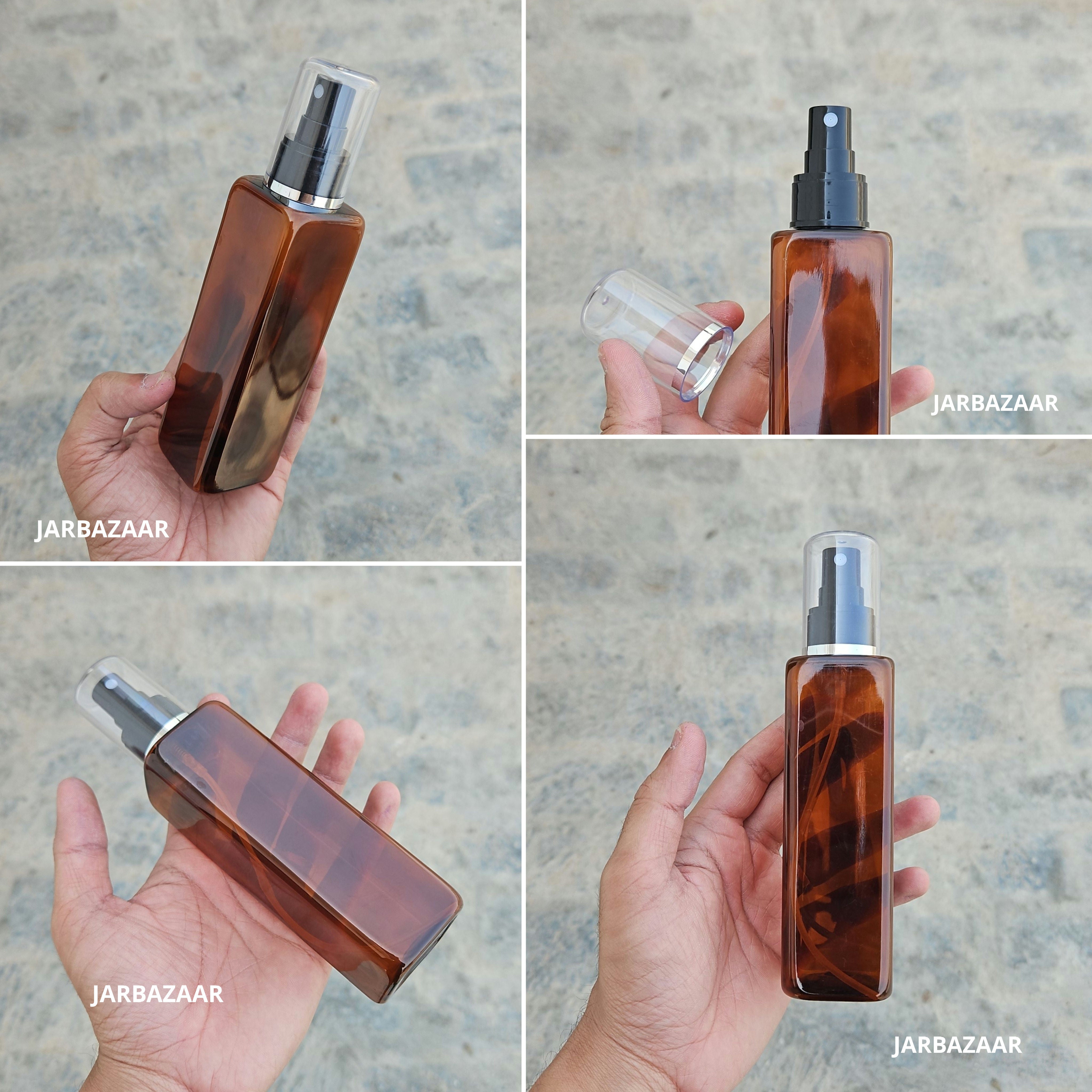 200 Ml Square Amber - Silver Line Black Spray