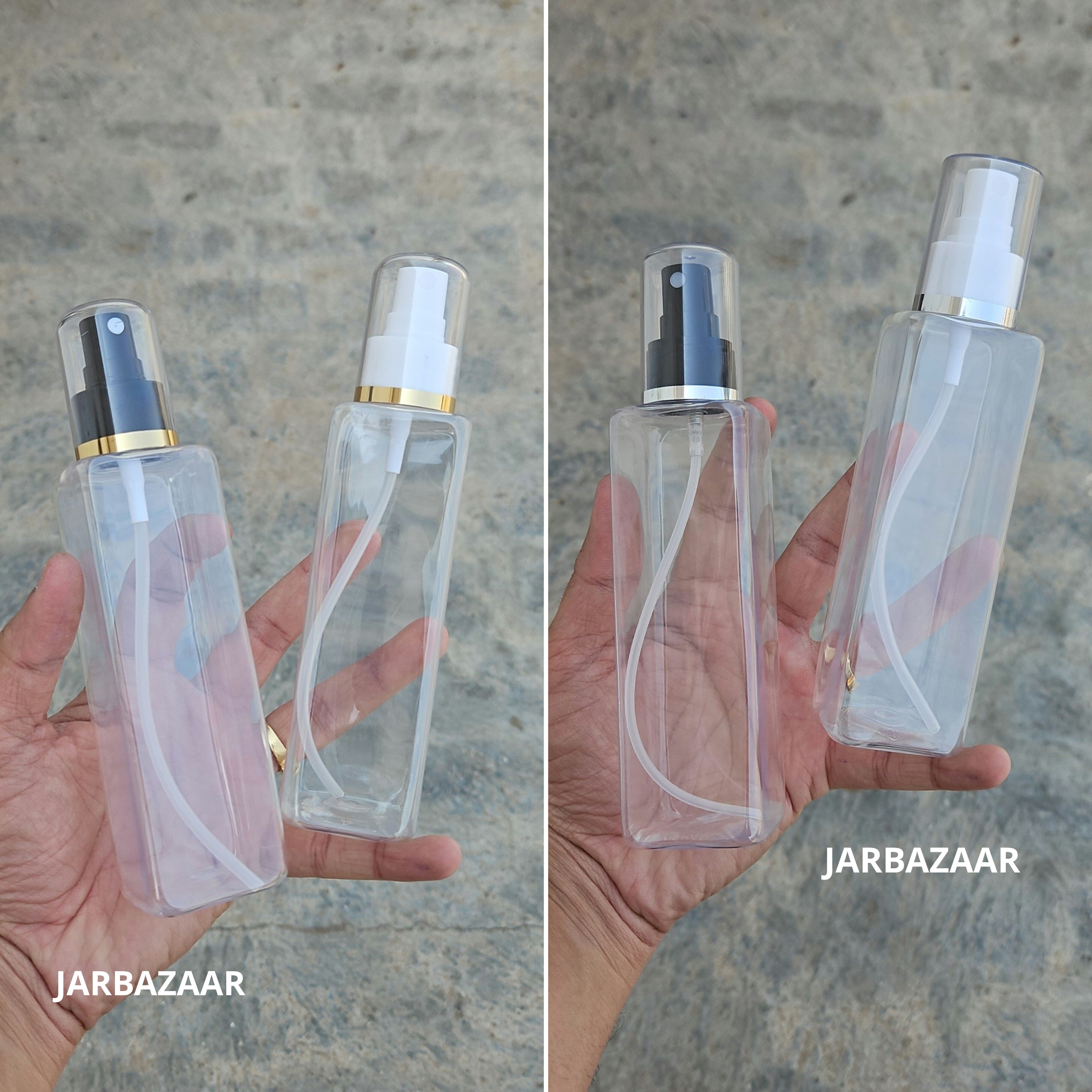 200 Ml Square Transparent Pet Bottle ( With AS Spray Pumps )