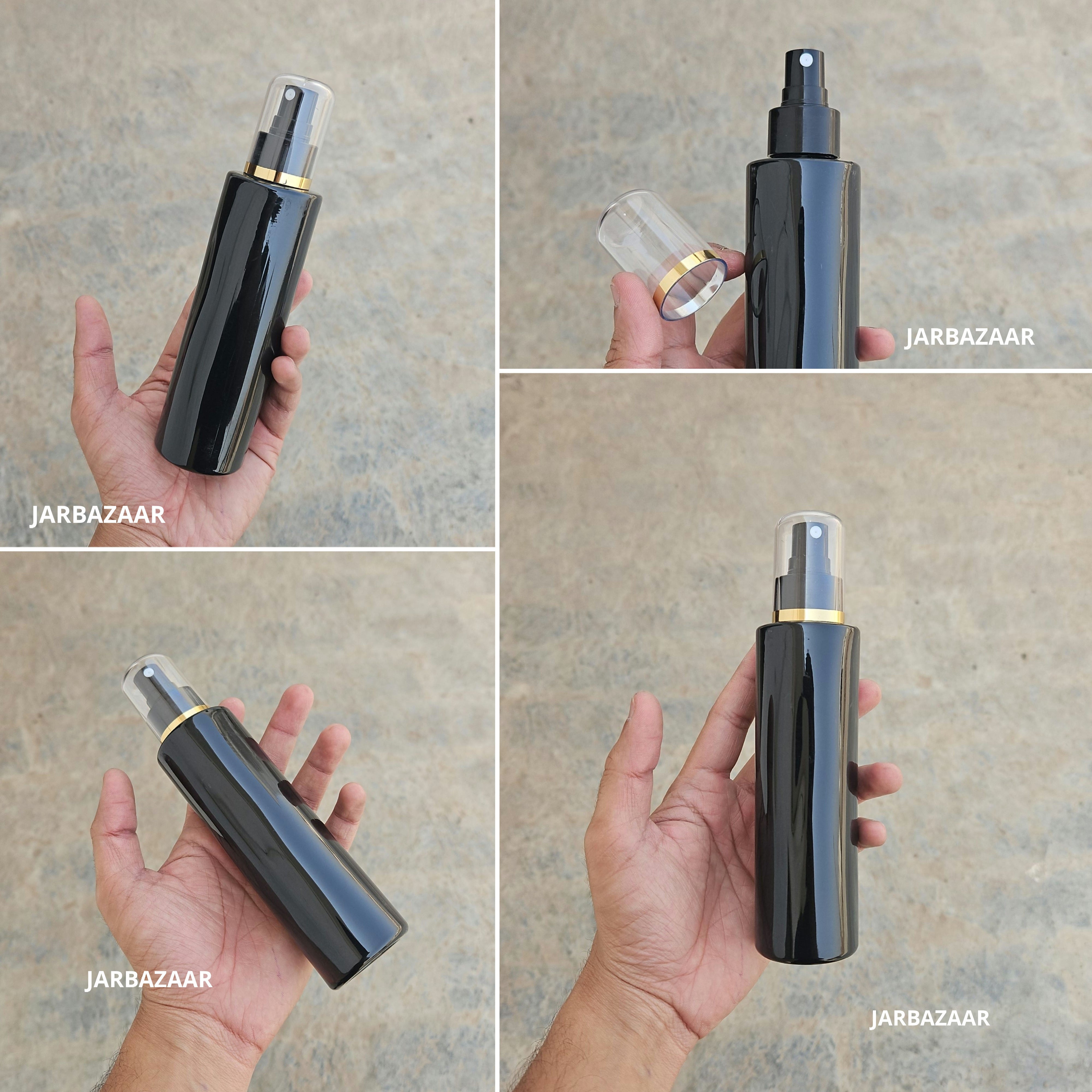 200 Ml Sleek Black Pet Bottle ( With AS Spray Pumps )