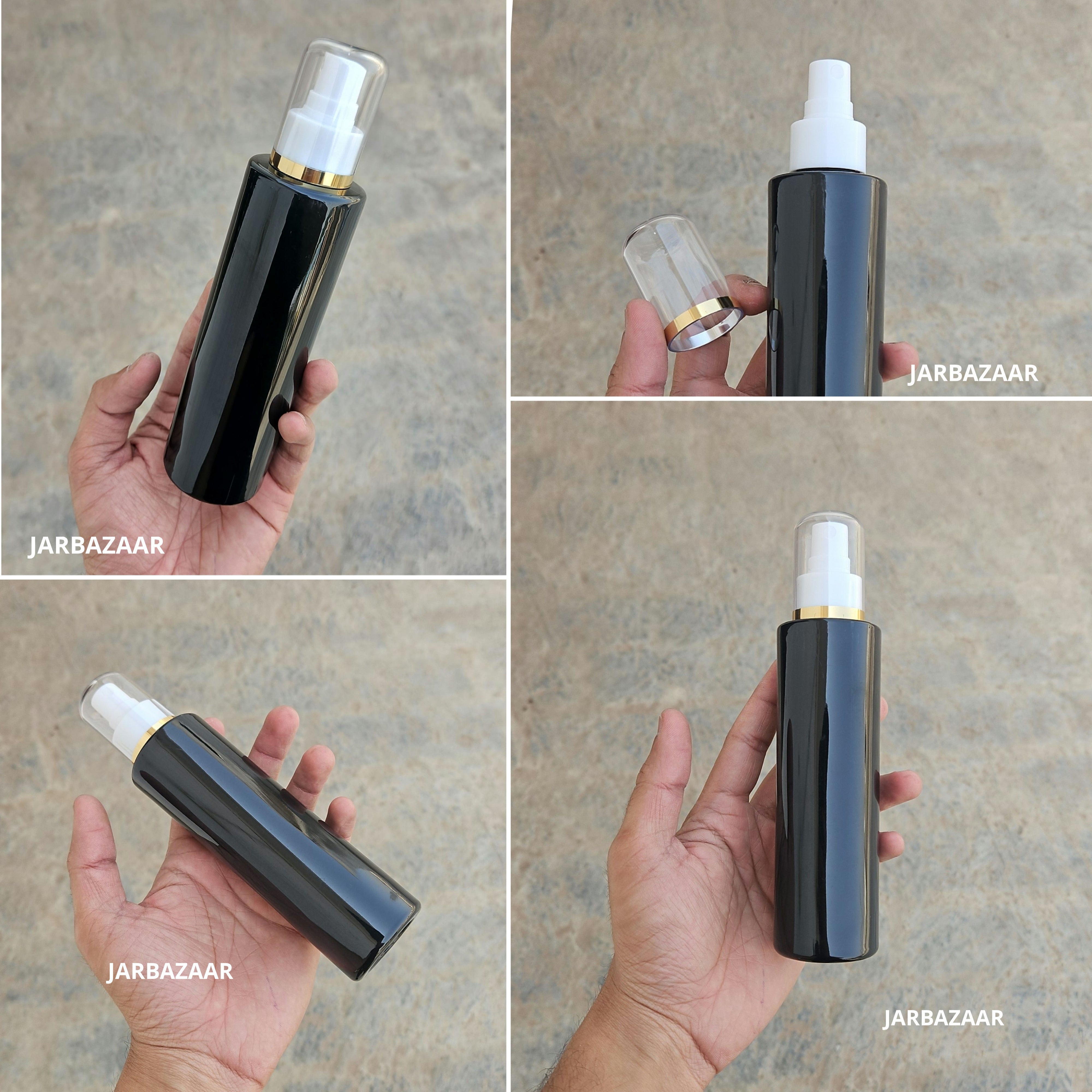 200 Ml Sleek Black Pet Bottle ( With AS Spray Pumps )