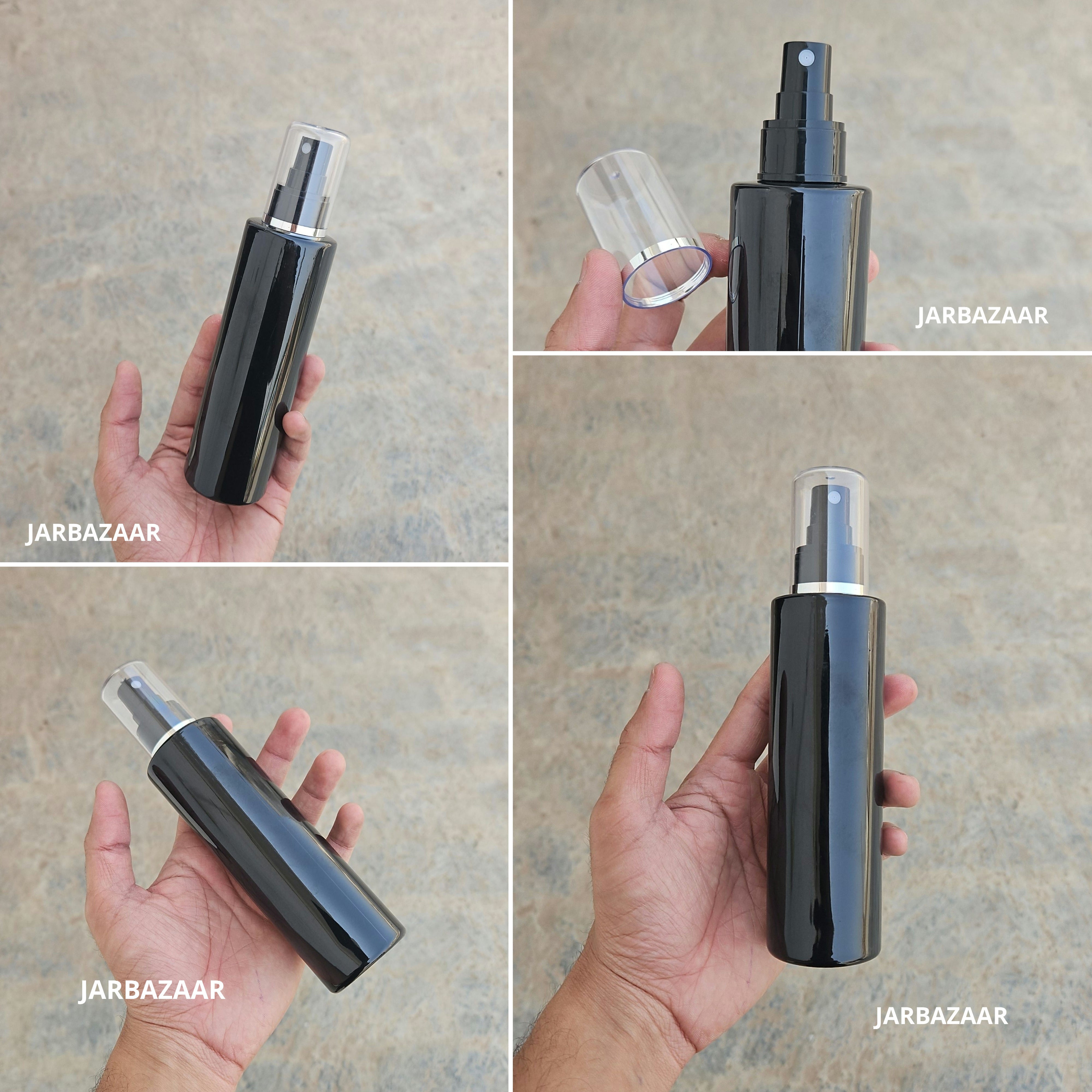 200 Ml Sleek Black Pet Bottle ( With AS Spray Pumps )