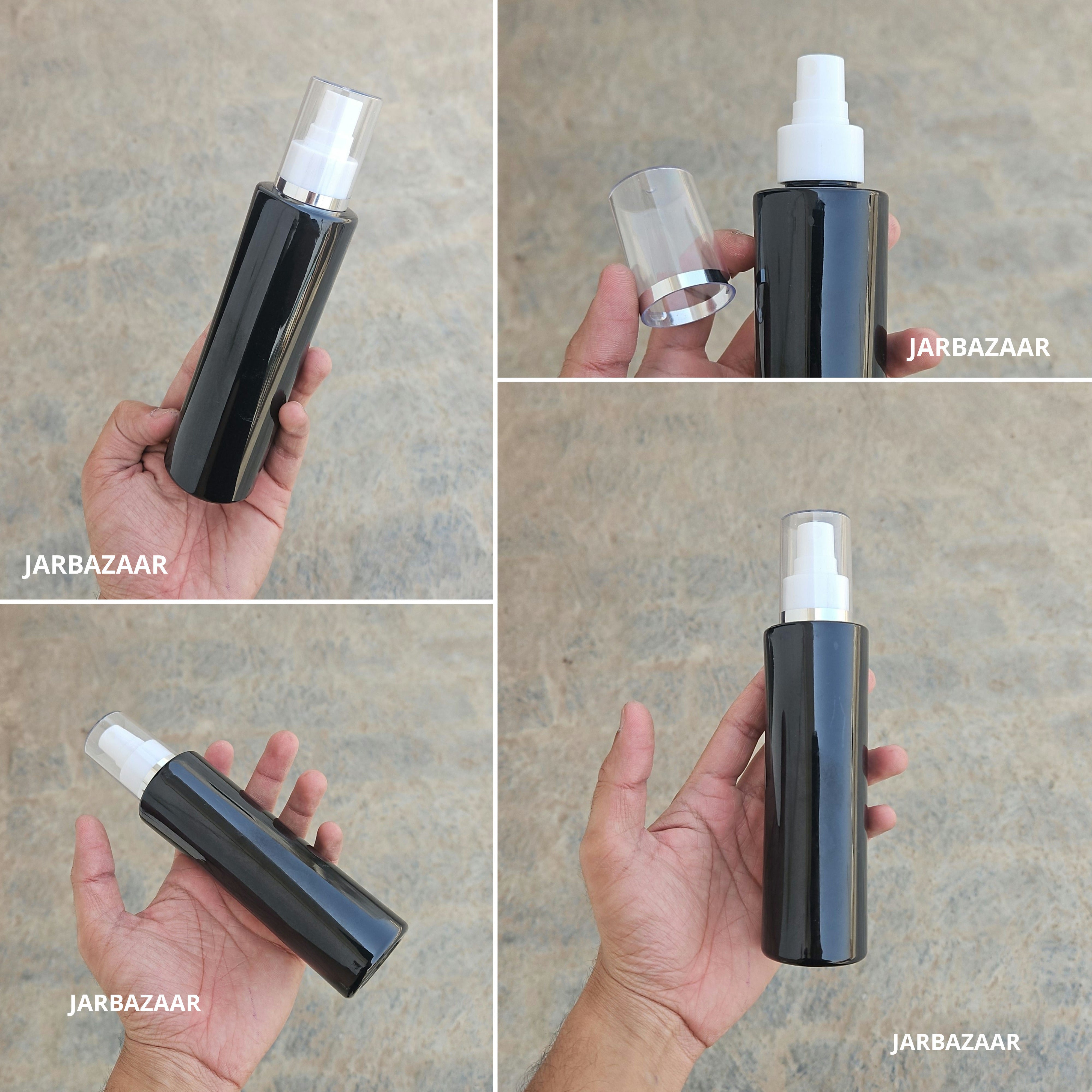 200 Ml Sleek Black Pet Bottle ( With AS Spray Pumps )