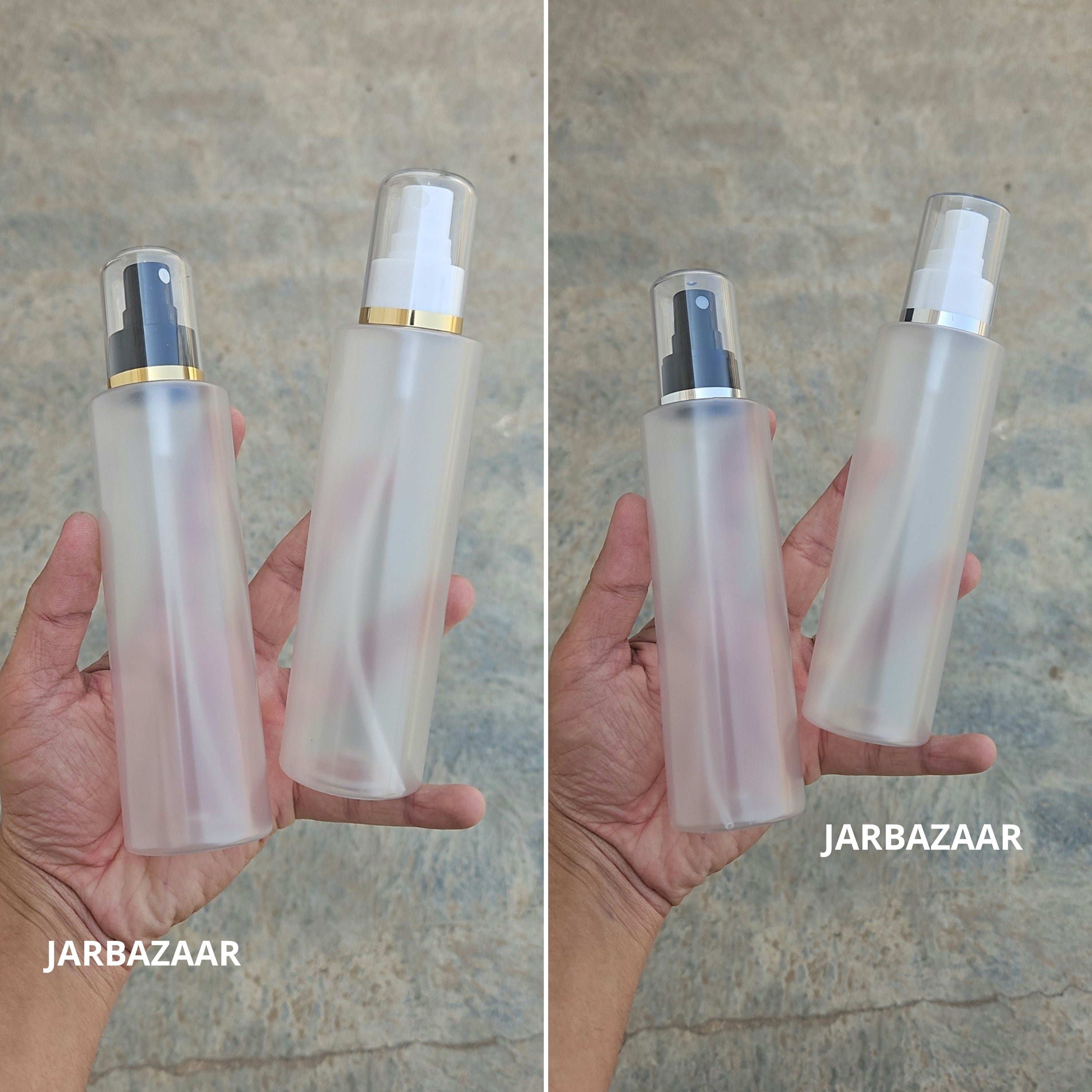 200 Ml Sleek Frosted PET Bottle with AS Spray Pumps in multiple cap colours