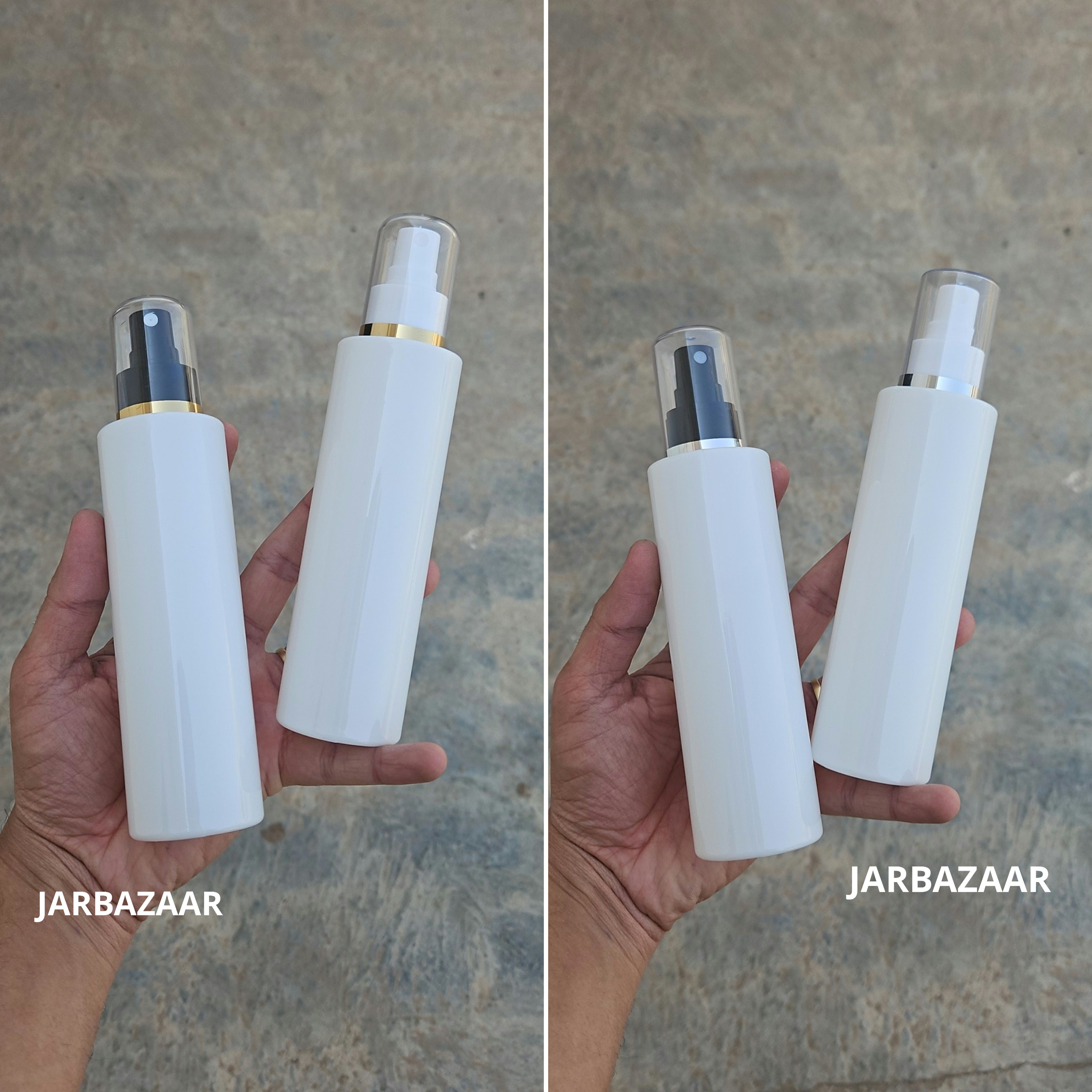 200 Ml Sleek White PET Bottle with all AS Spray Pump cap variations