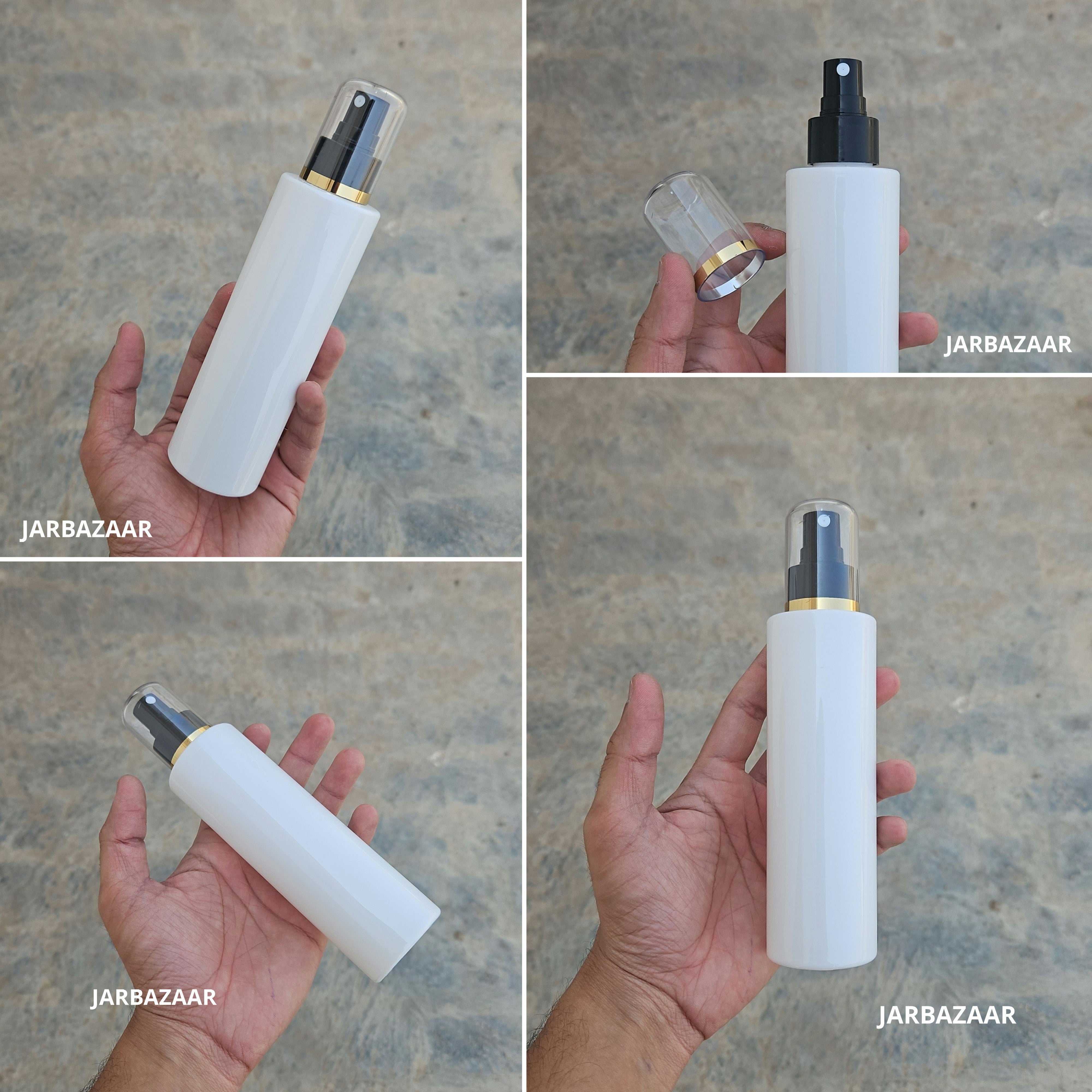 200 Ml Sleek White PET Bottle with Golden Line Black Spray