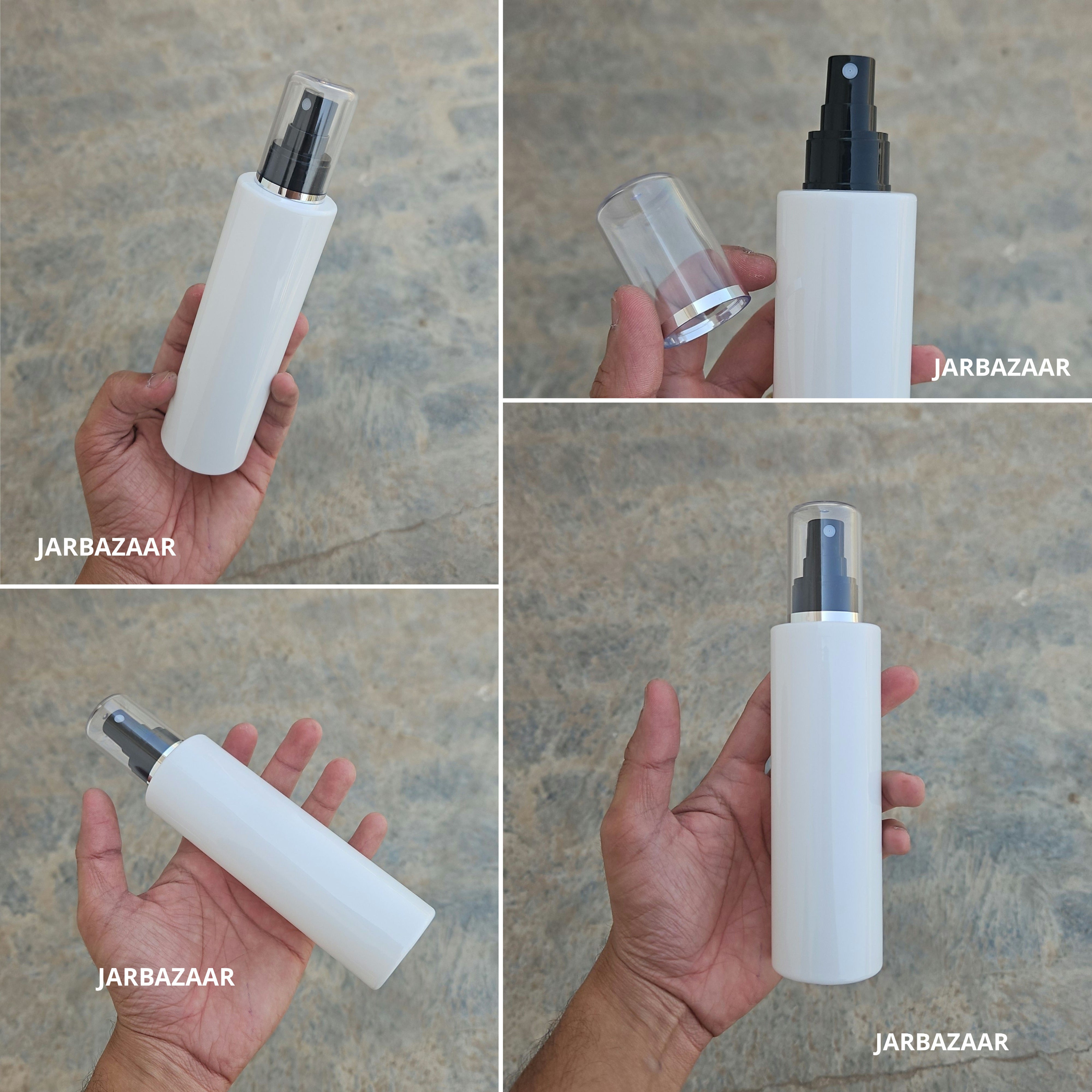 200 Ml Sleek White PET Bottle with Silver Line Black Spray