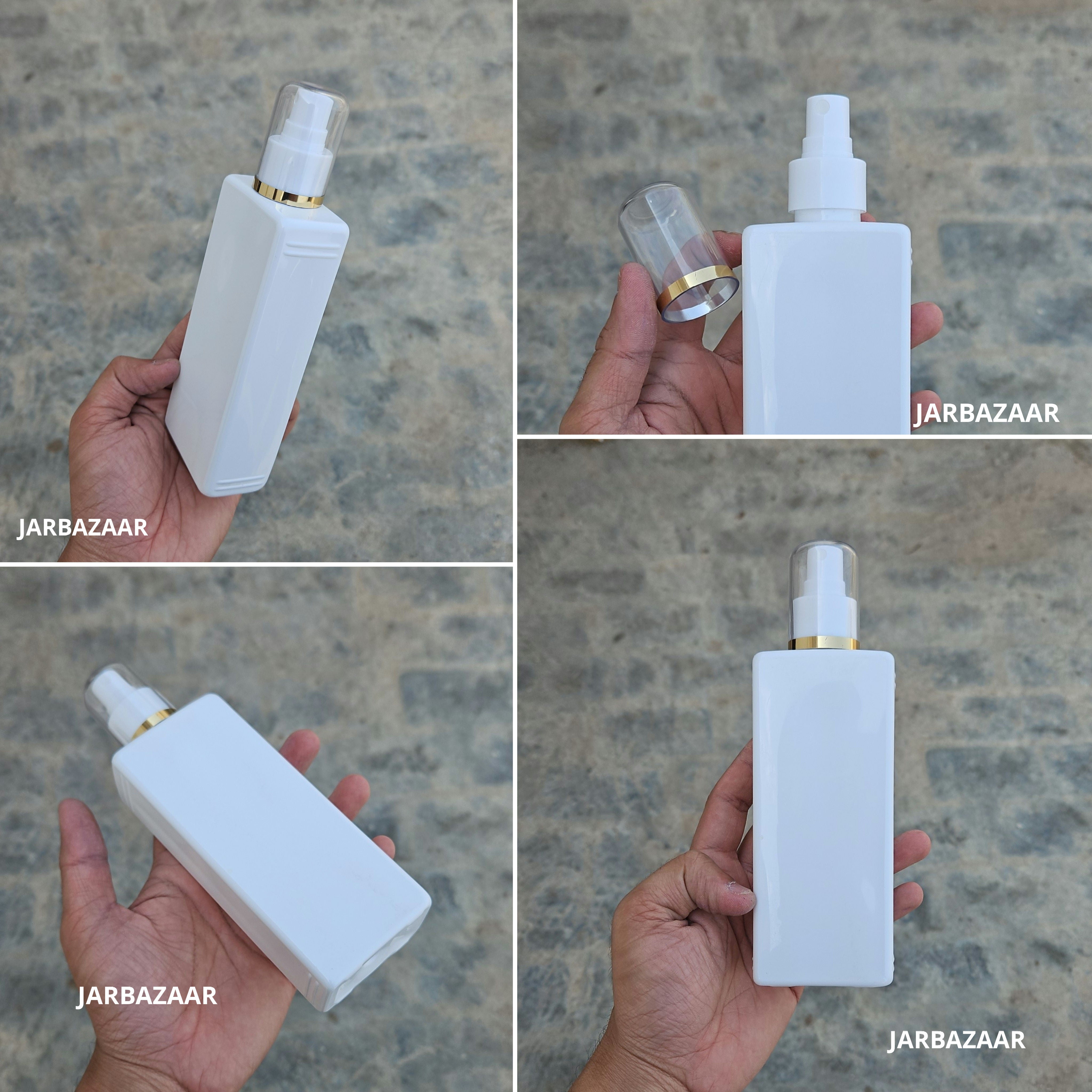 250 Ml Rectangle White Pet Bottle - Silver Line Black Spray