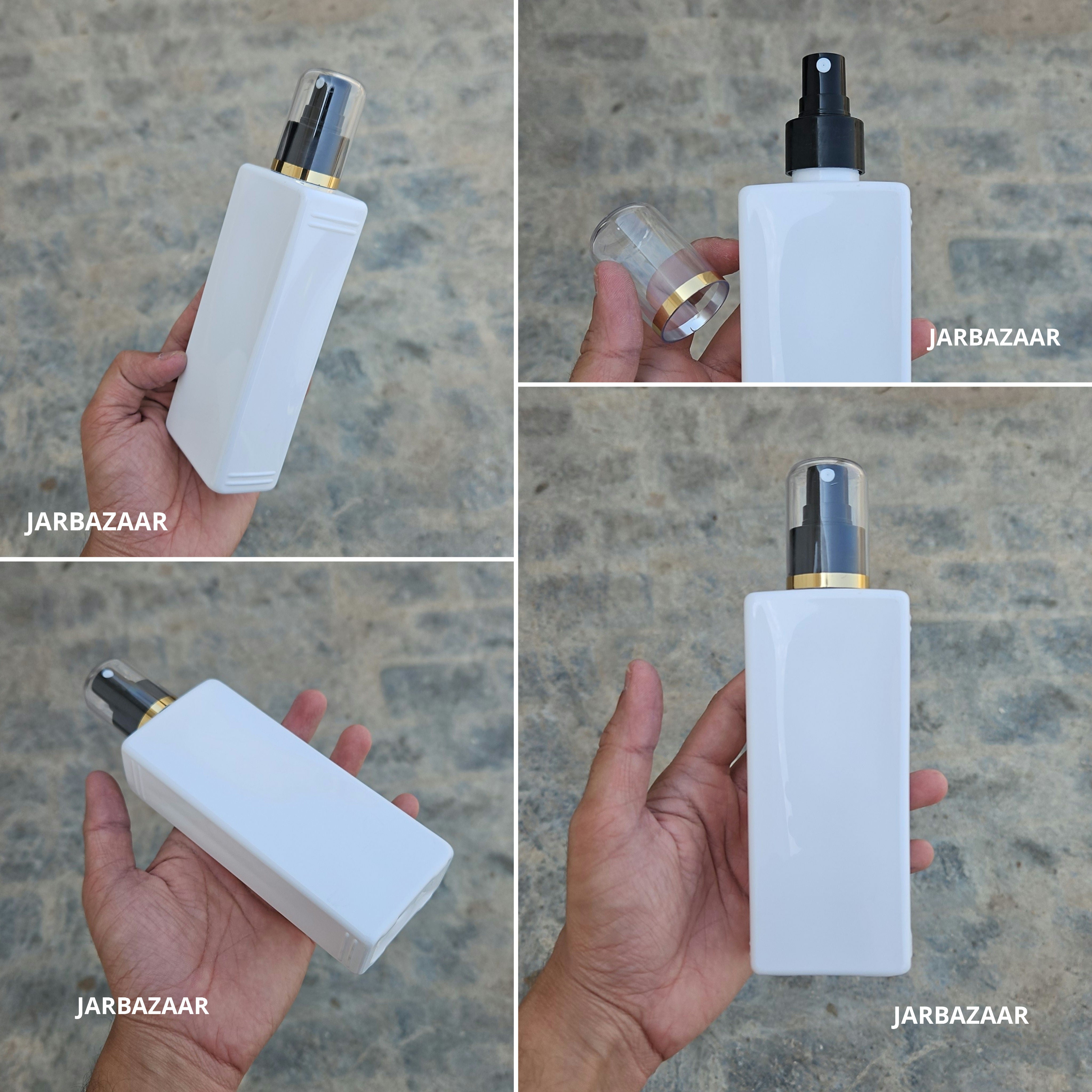 250 Ml Rectangle White Pet Bottle - Golden Line Black Spray