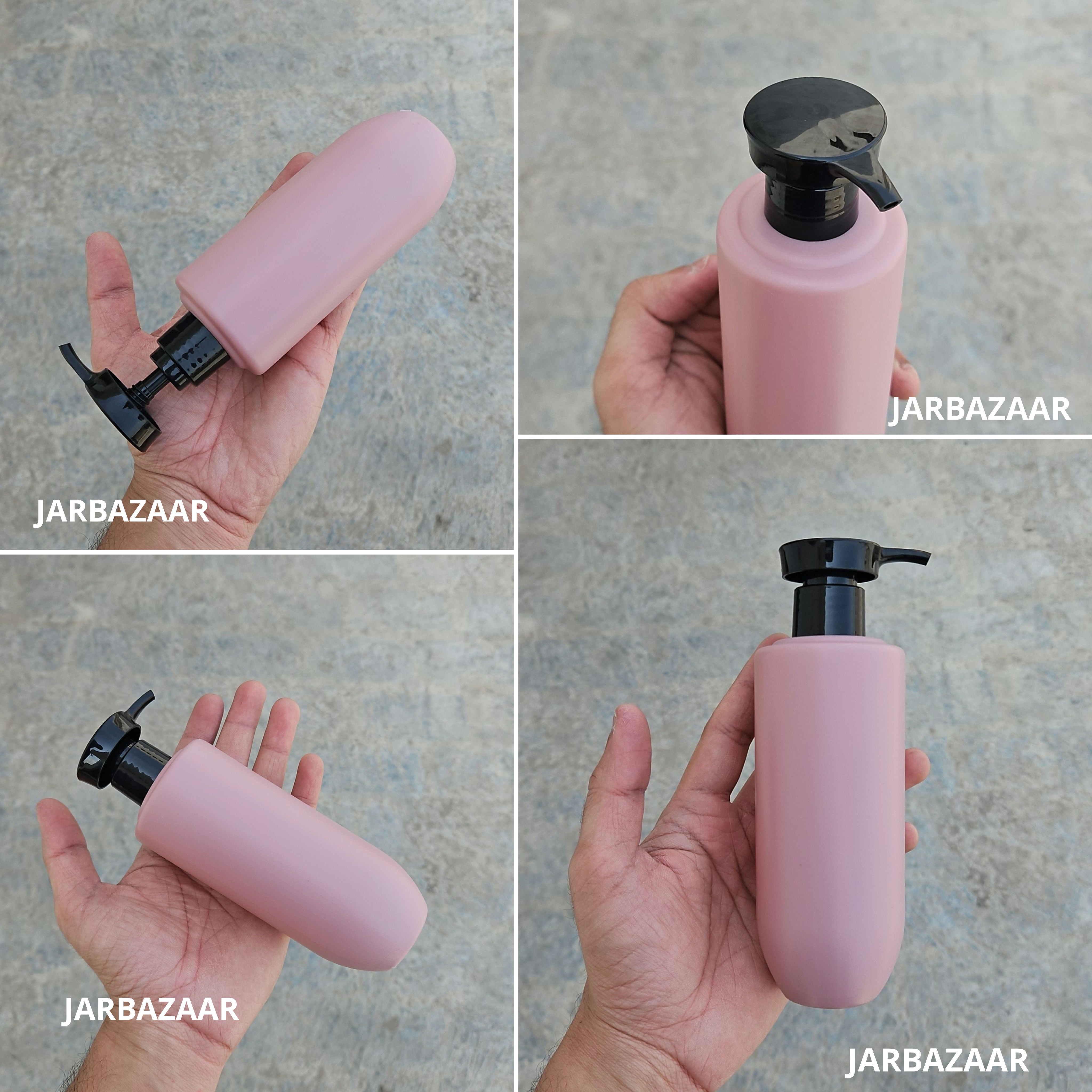 250 ML U-Shape Dark Pink HDPE Bottle with Disc Top Dispenser Pump