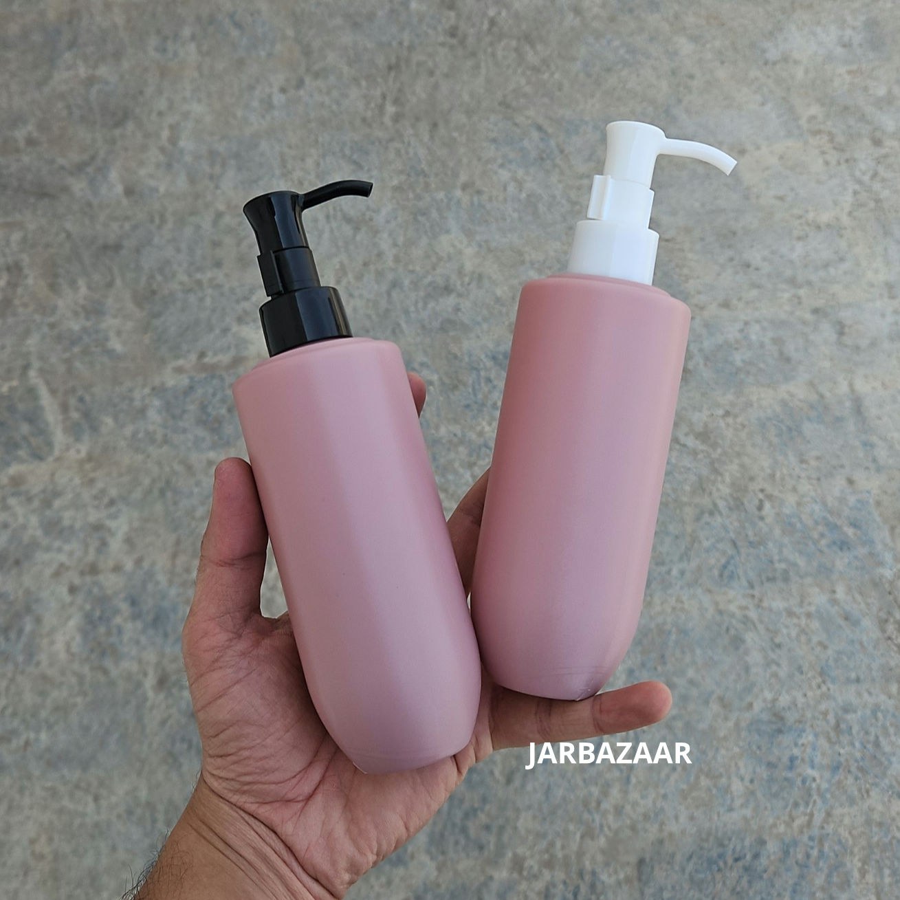 250 ML U-shape dark pink HDPE bottle with black and white sleek dispenser pumps