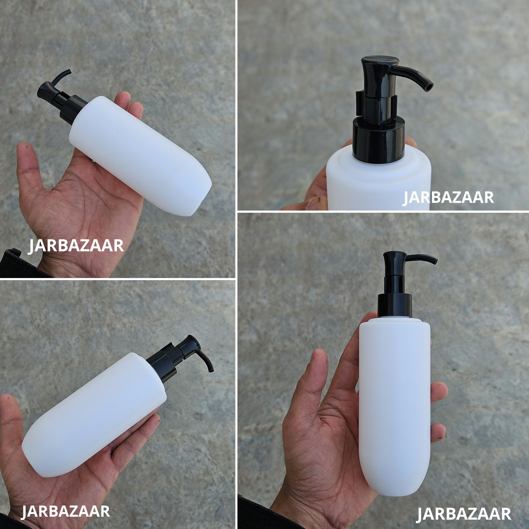 250 ML U-shape white HDPE bottle with black sleek dispenser pump