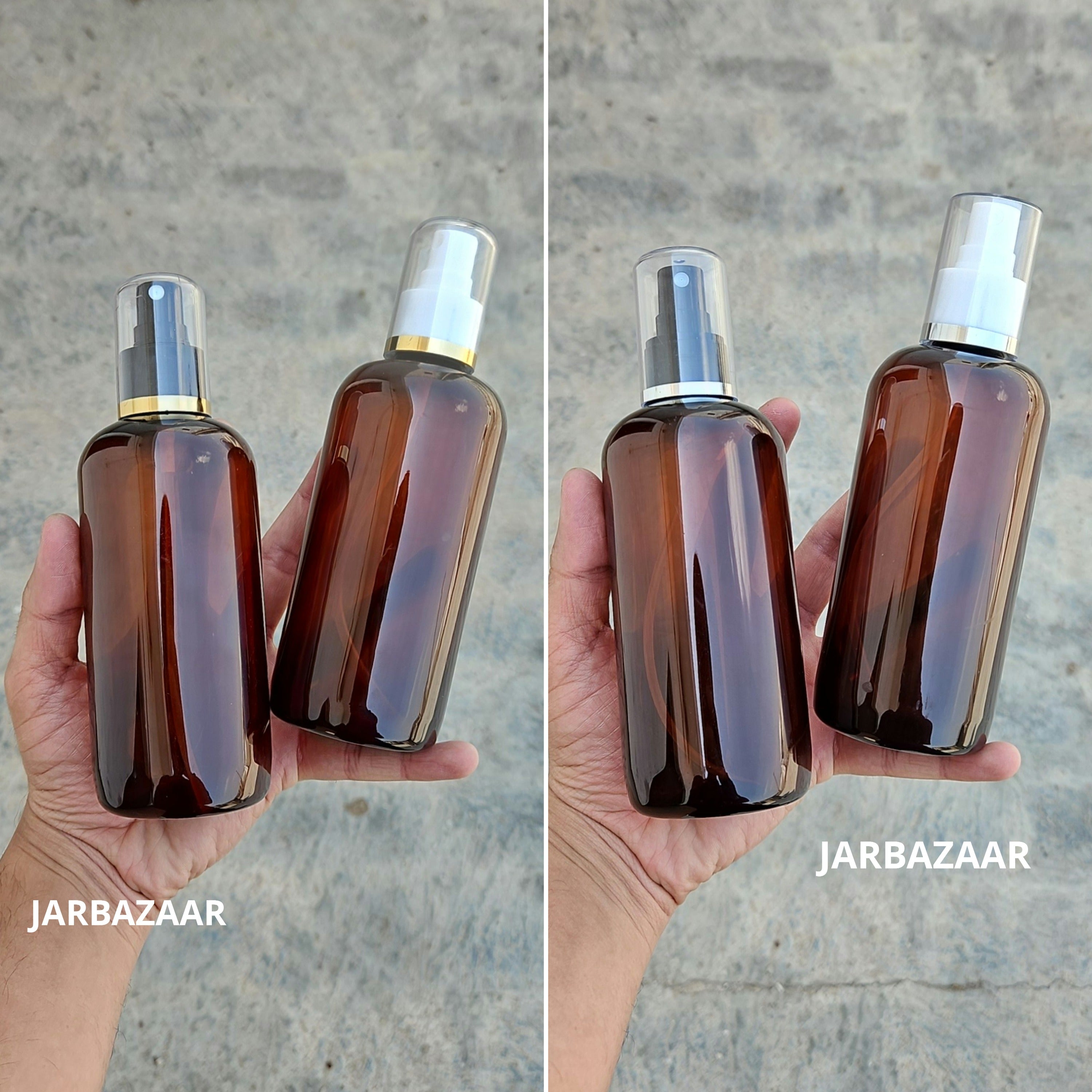 300 Ml Boston Amber PET Bottle with AS Spray Pumps in multiple cap colours