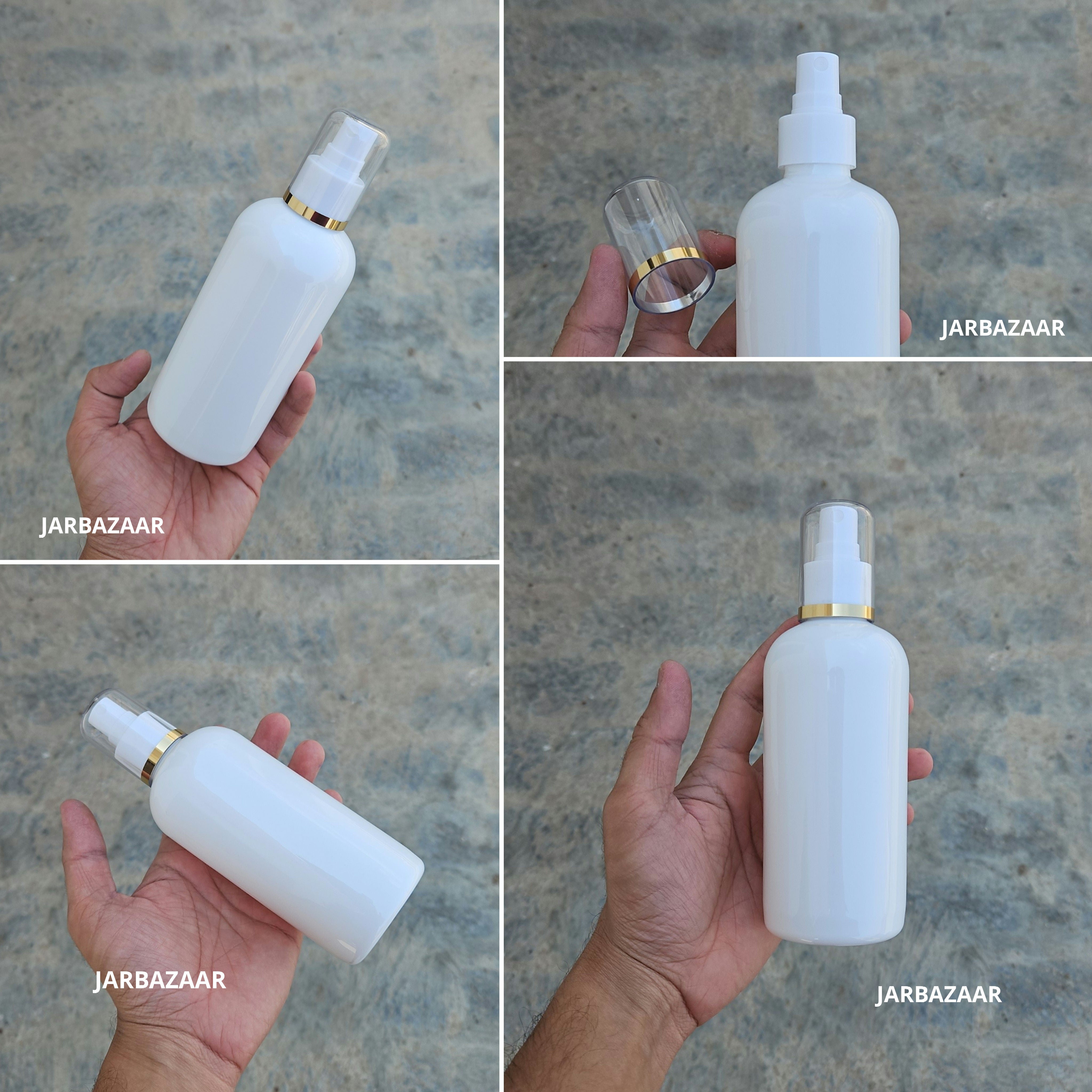300 Ml Boston White PET Bottle with Golden Line White Spray Pump