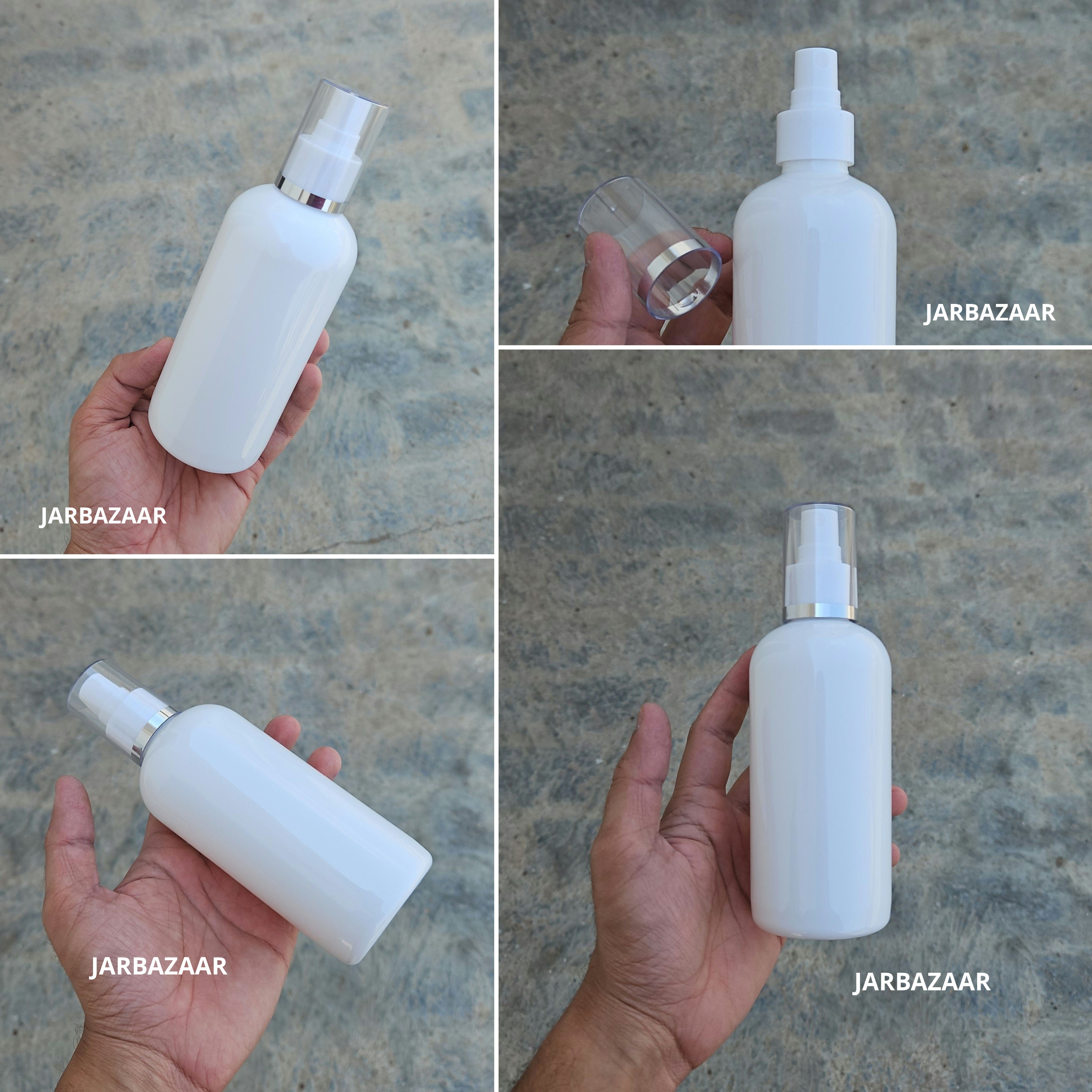 300 Ml Boston White PET Bottle with Silver Line White Spray Pump