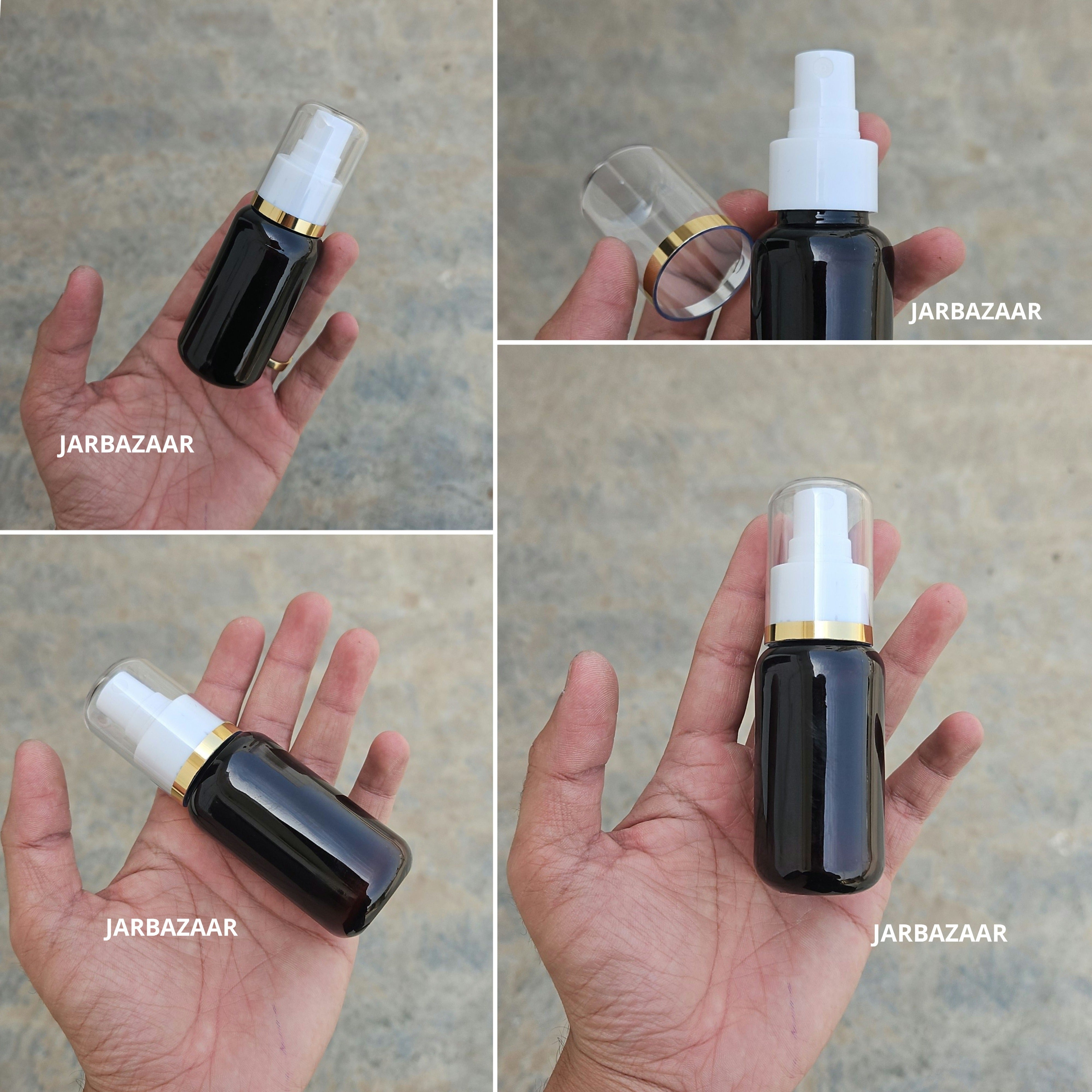 50 Ml Boston Dark-Amber Pet Bottle ( With AS Spray Pumps )