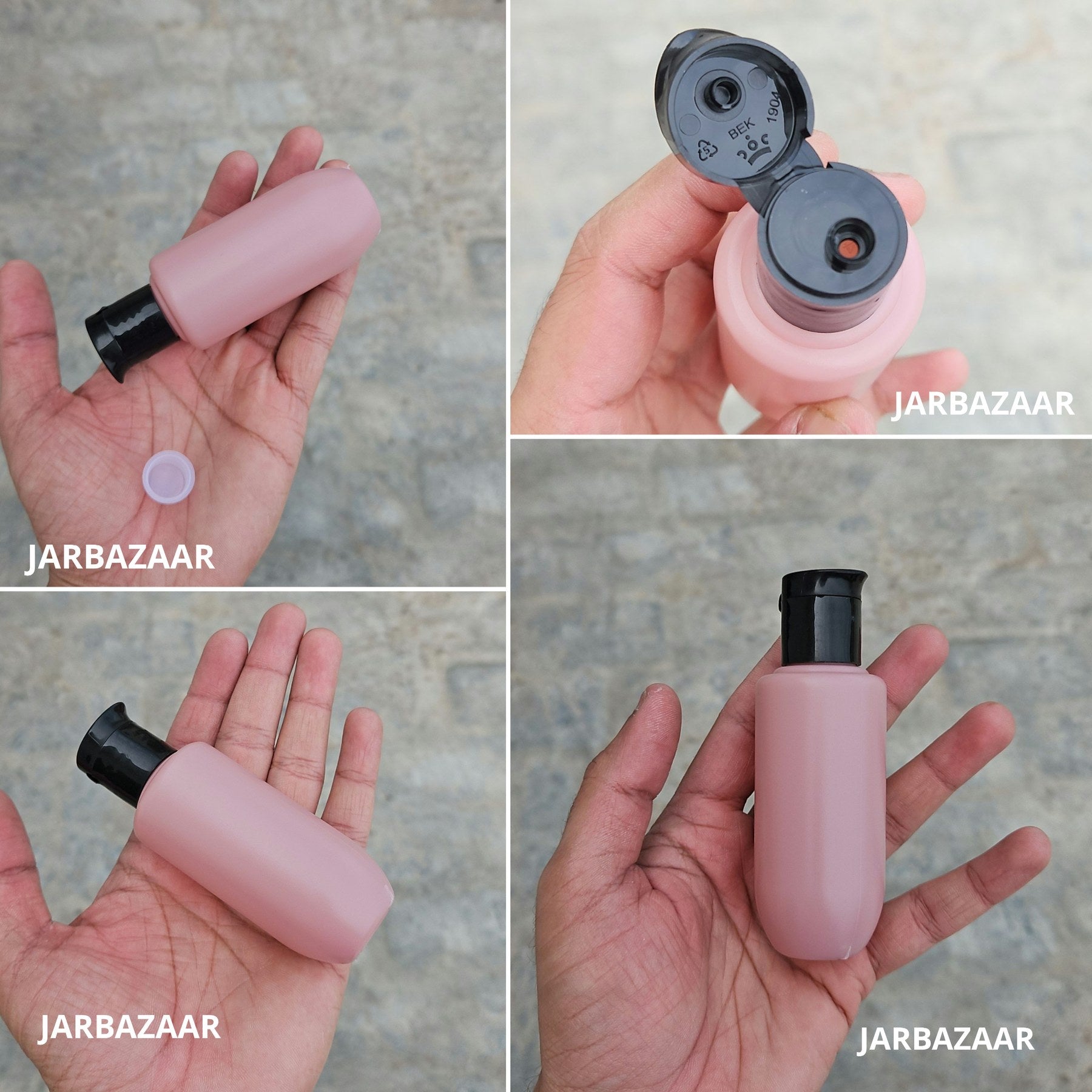 50 ML U-shape dark pink HDPE bottle with black beak fliptop