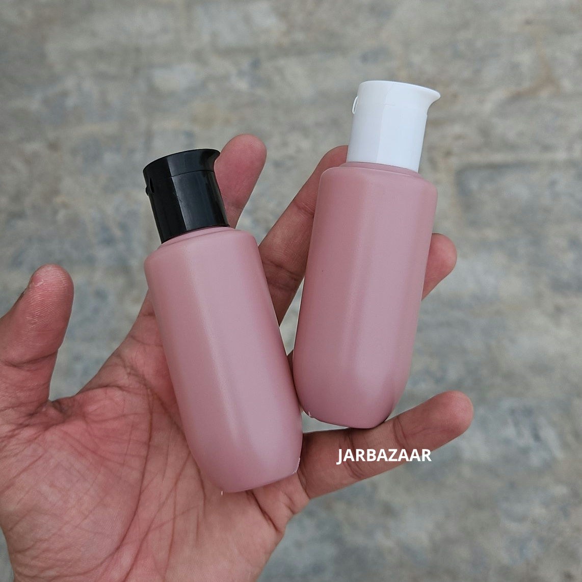 50 ML U-shape dark pink HDPE bottle with black and white beak fliptops