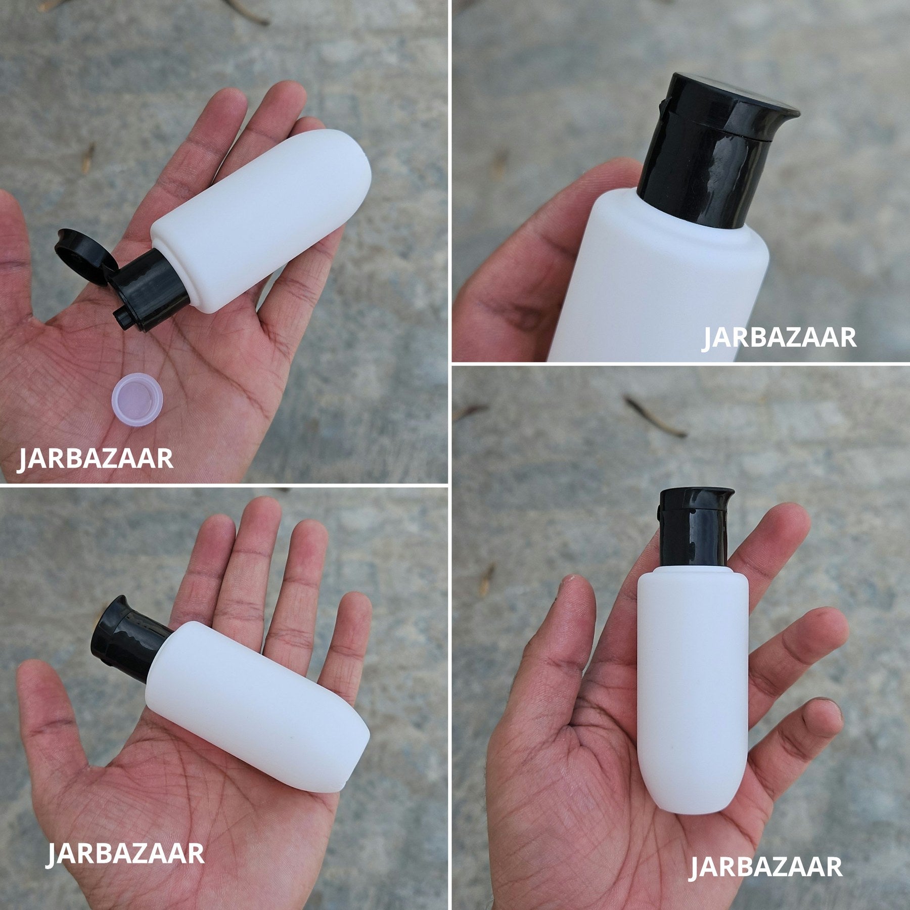 50 ML U-shape white HDPE bottle with black beak fliptop