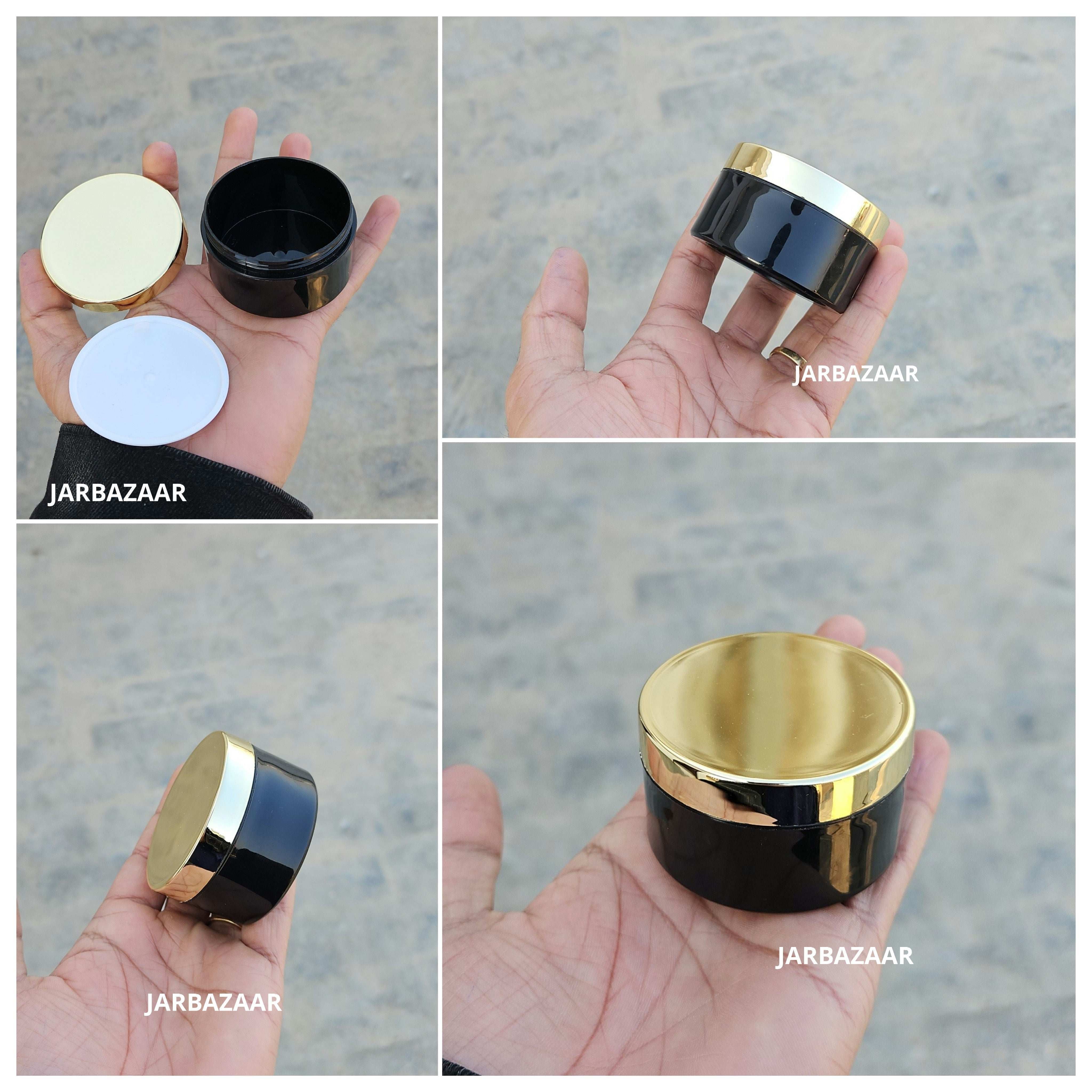 50 Gram Black Plastic Jar (With Golden / Silver cap)